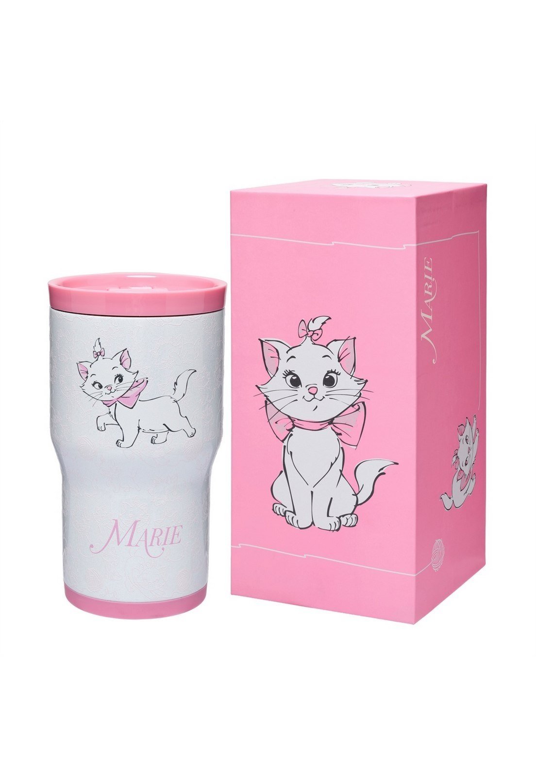 Infantil - Copo Térmico Gatinha Marie 532ML Inox Resistente com Canudo - Bebidas Quentes ou Frias Original Disney