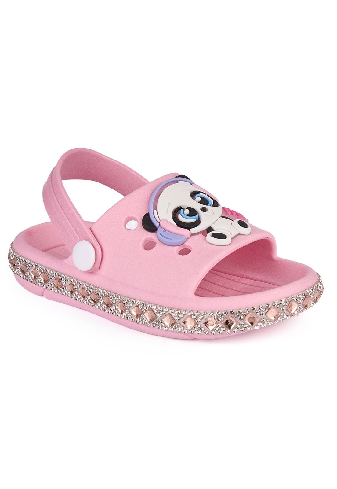 Infantil - Sandália Babuche Menina Panda Strass Casual Leve Calce Fácil