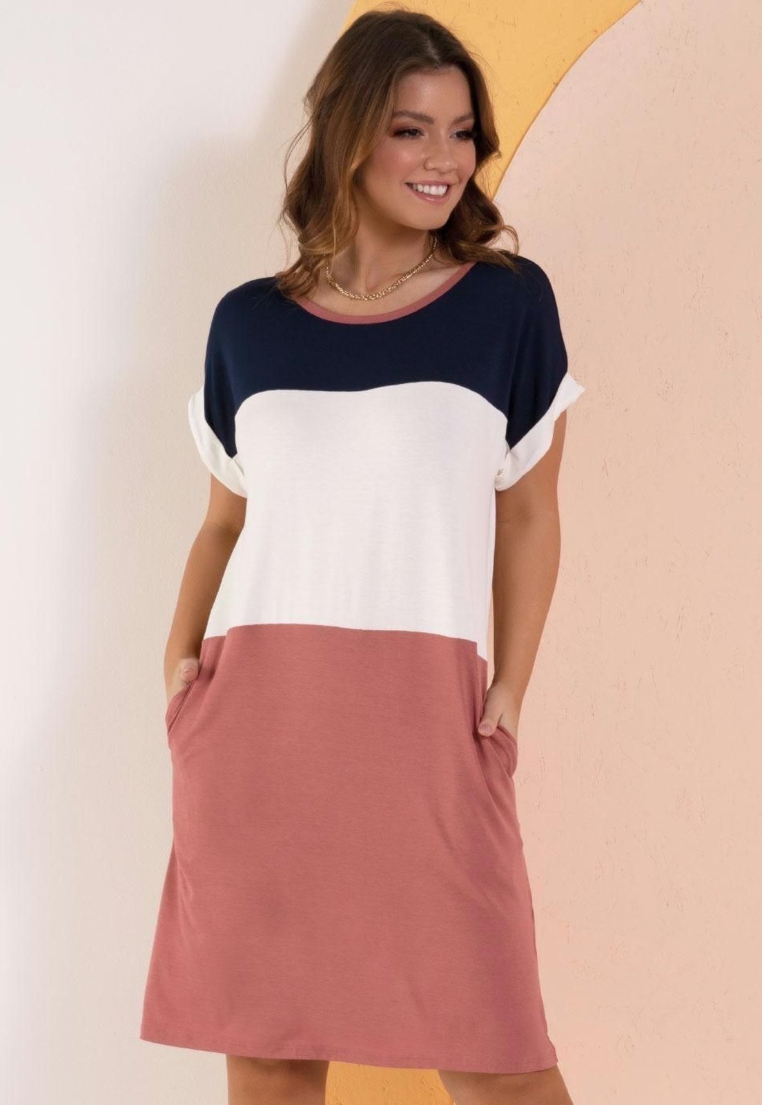 Vestido Com Recortes Bege Quintess