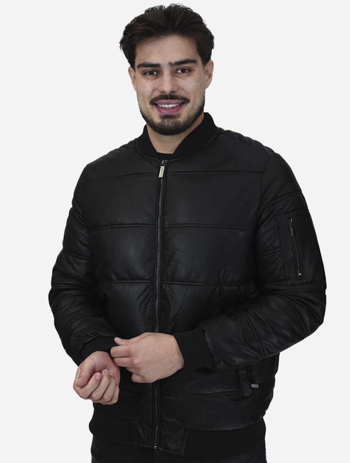 Jaqueta Dixen PU Manga Zíper Frontal Preto