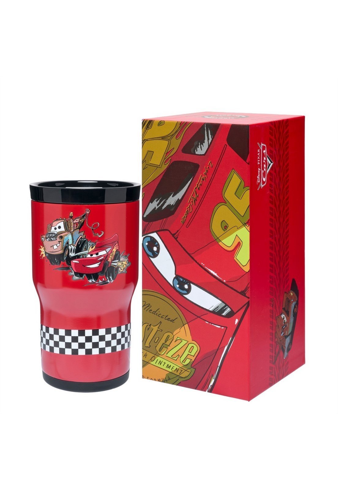Infantil - Copo Térmico Carros Relâmpago Mcqueen 532ML Inox Resistente com Canudo - Bebidas Quentes ou Frias Original Disney