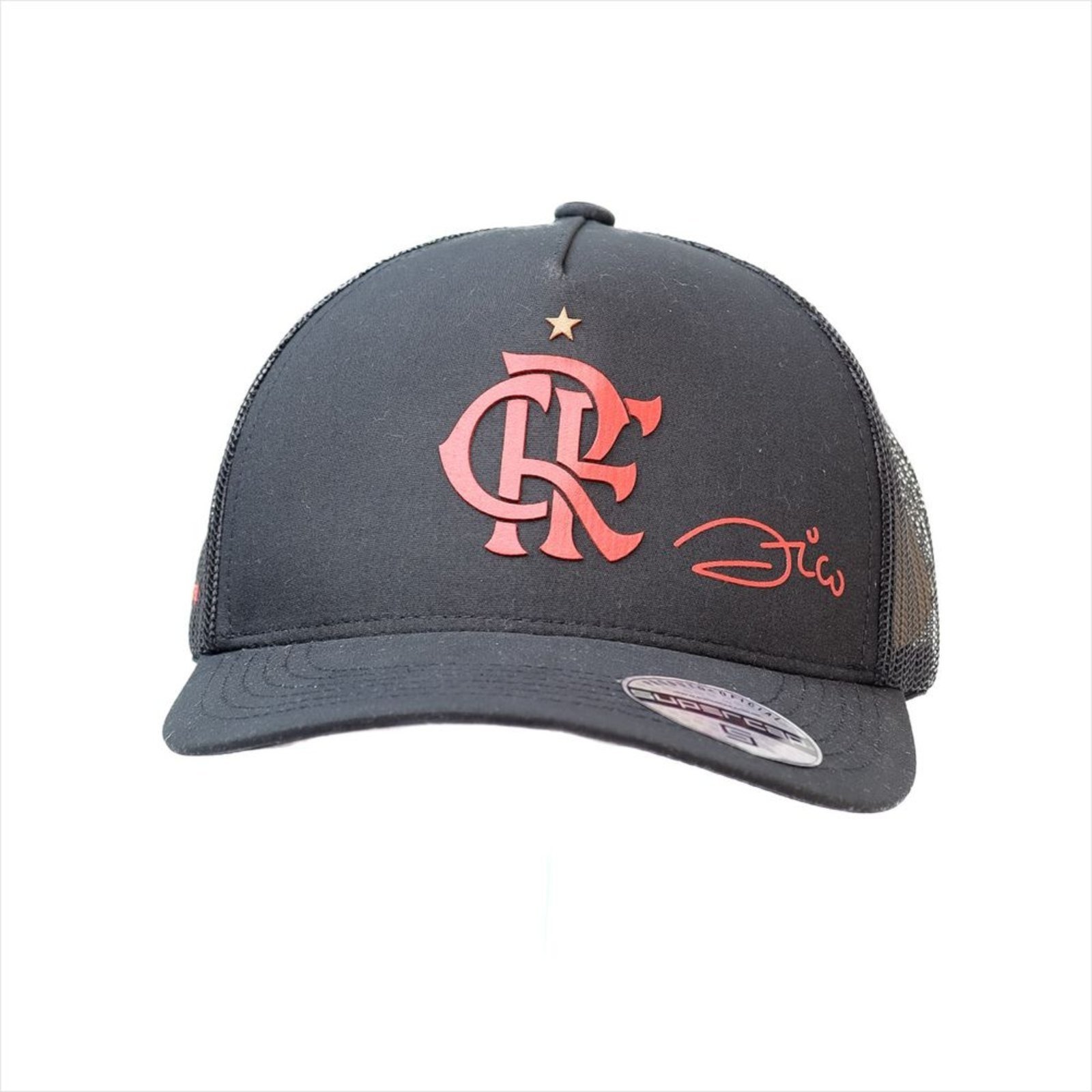 Vista 2 Boné Supercap Flamengo Zico Trucker 3D Bordado Supercap preto