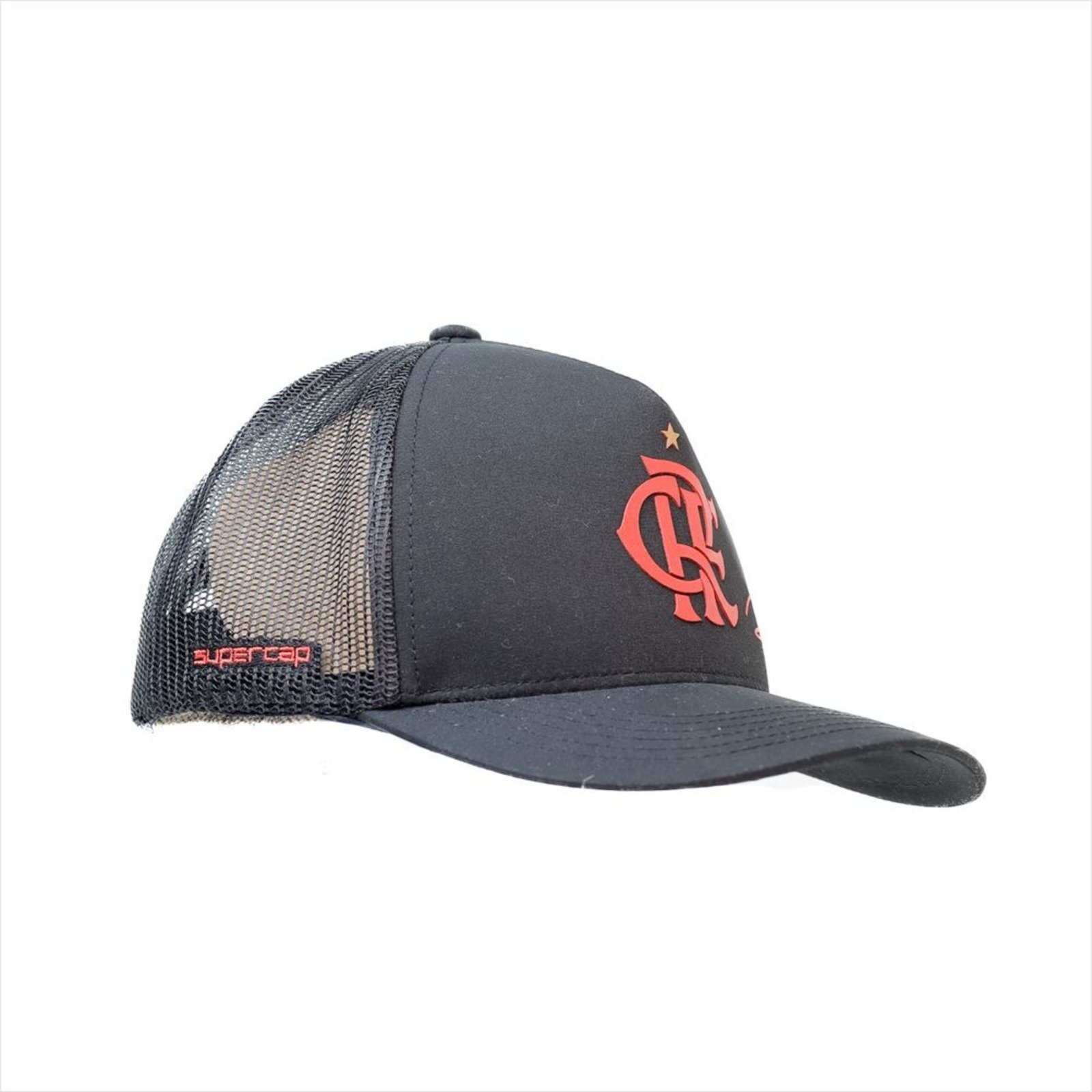 Vista 3 Boné Supercap Flamengo Zico Trucker 3D Bordado Supercap preto