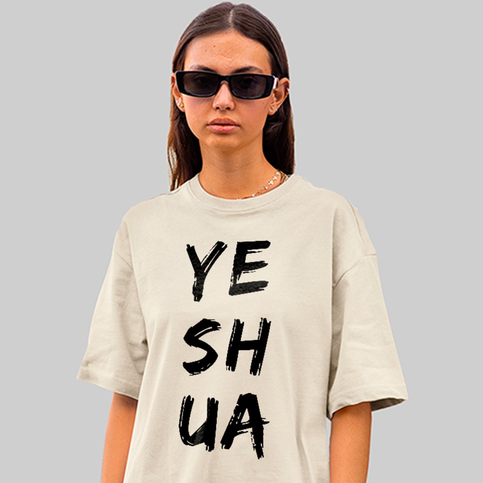 Camiseta Oversized Yeshua Jesus Hebraico Gospel Style Off White