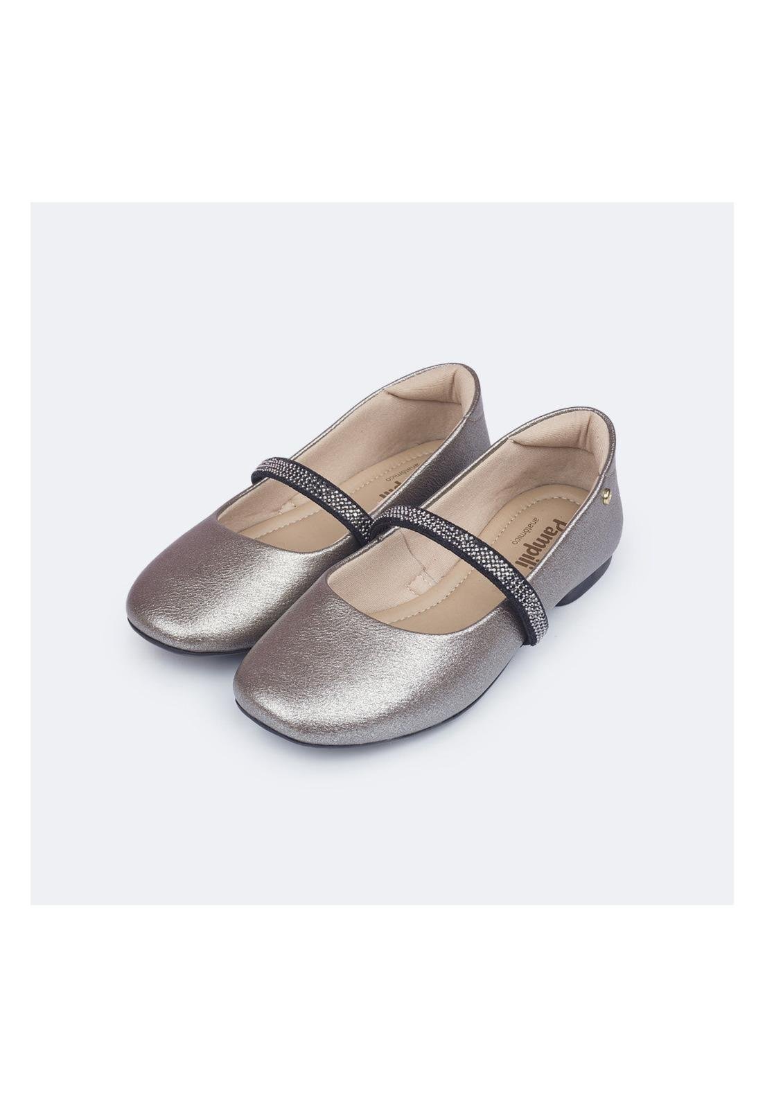 Infantil - Sapatilha Pampili Ballet com Strass Grafite 28 Cinza