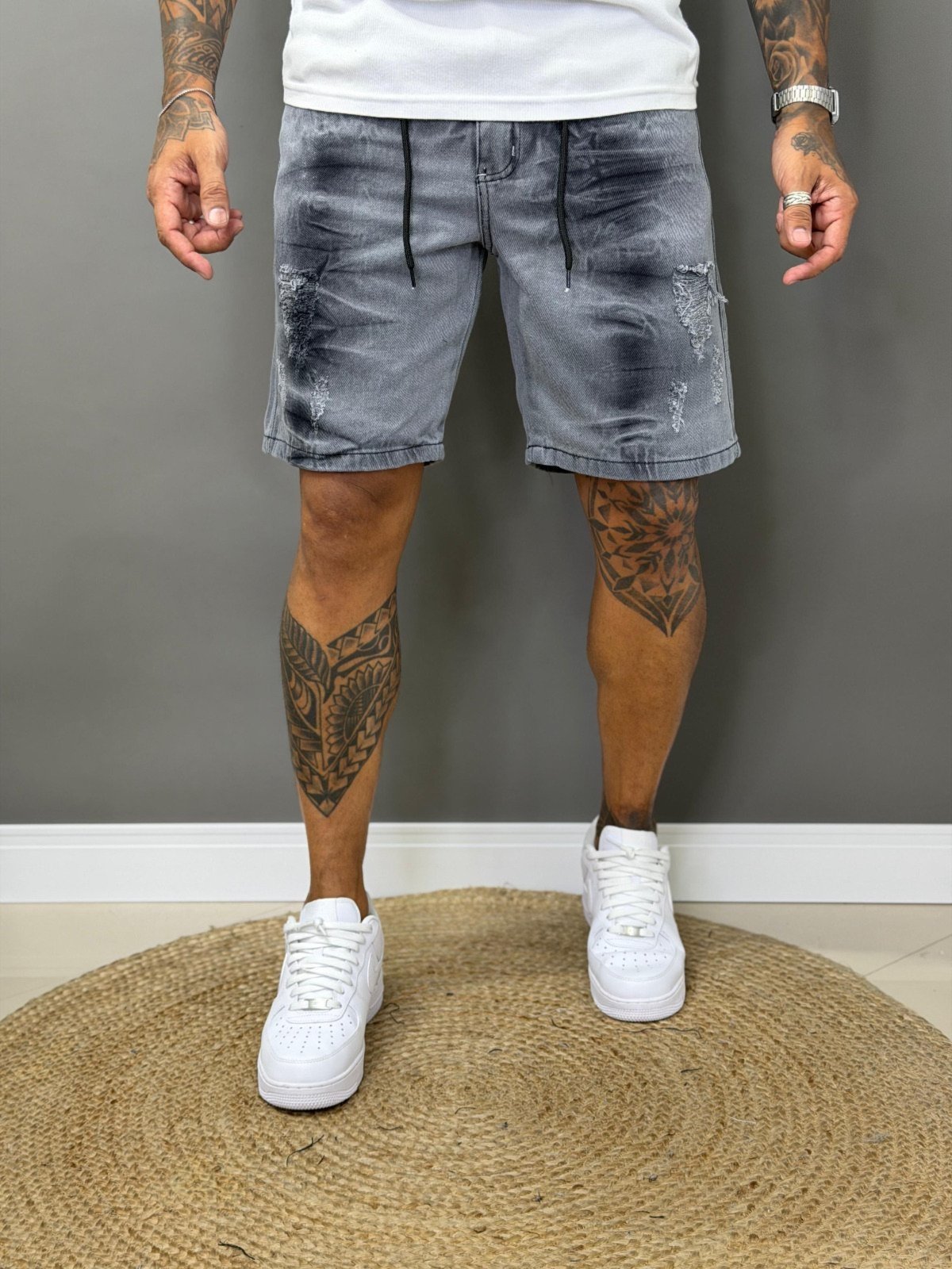 Bermuda Jeans Jogador Masculina Avec Básica Casual Cinza