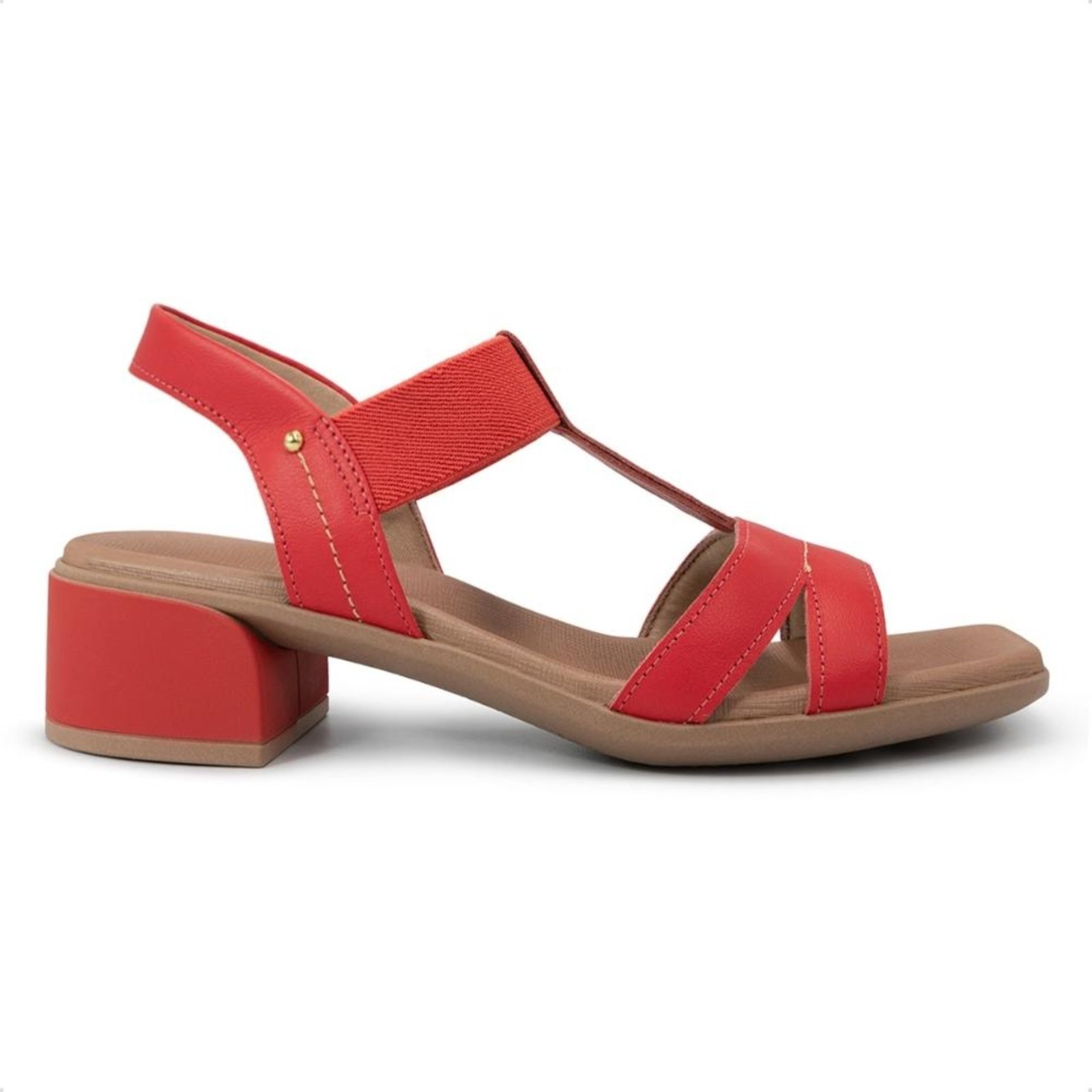 Sandália Usaflex Feminino Bico Quadrado Couro Casual AN27006 Coral