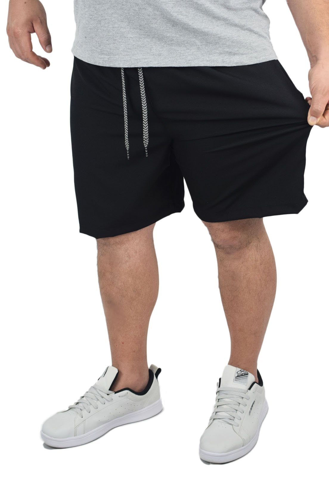 Short Bermuda Tactel Elastano Extra Grande Plus size Liso Preto