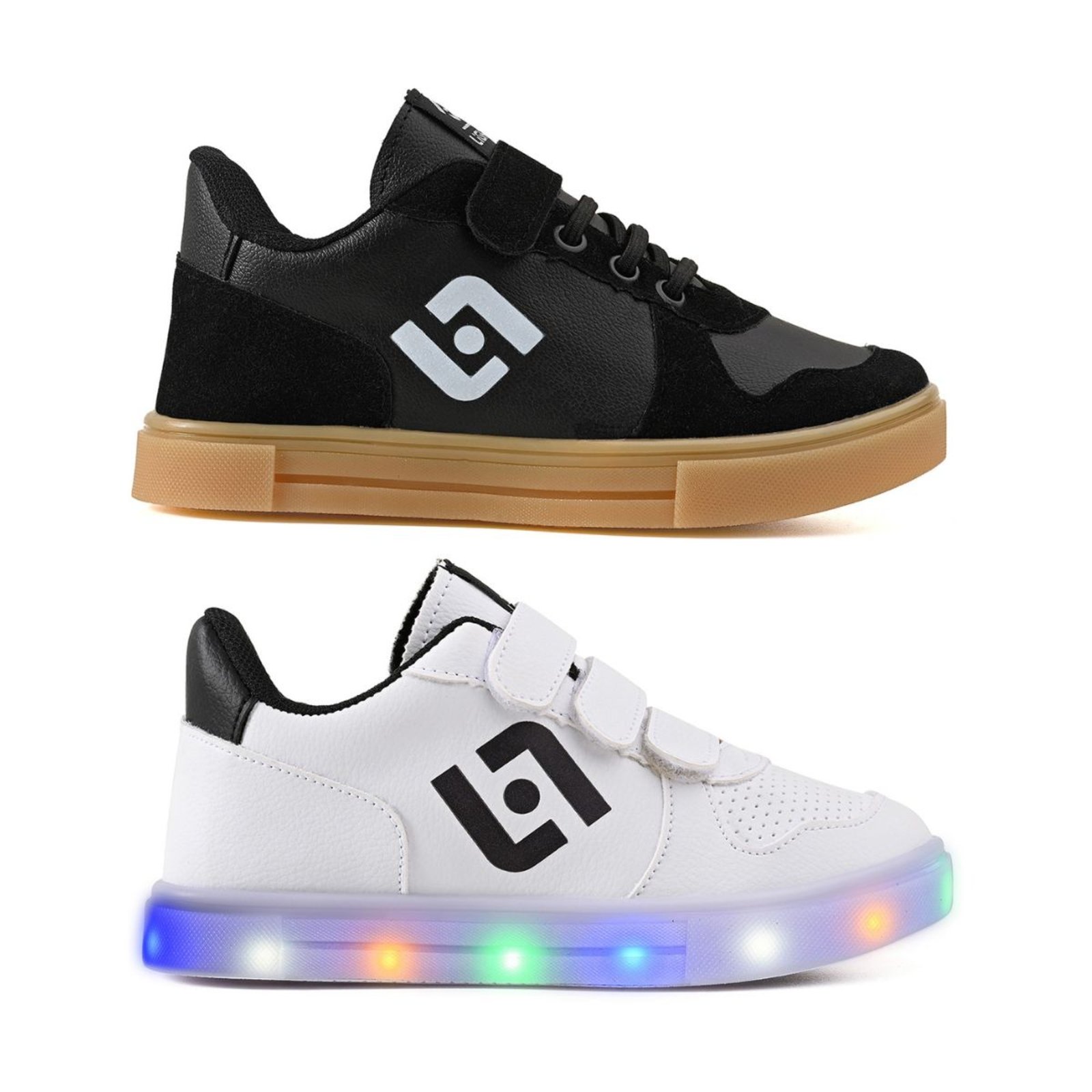 Infantil - Kit Tênis De Led Casual Escolar Meninos Basico Street Jogger - Preto - Branco/Preto Led