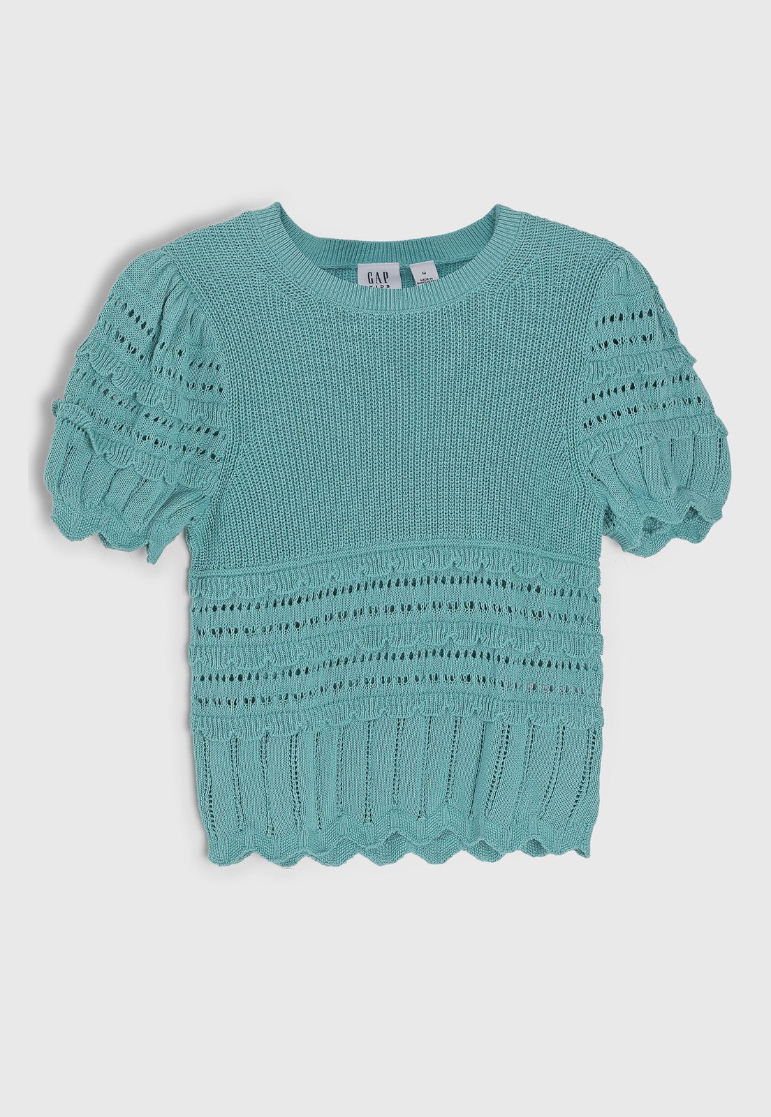Infantil - Camiseta GAP Tricô Detalhes Vazados Verde Água