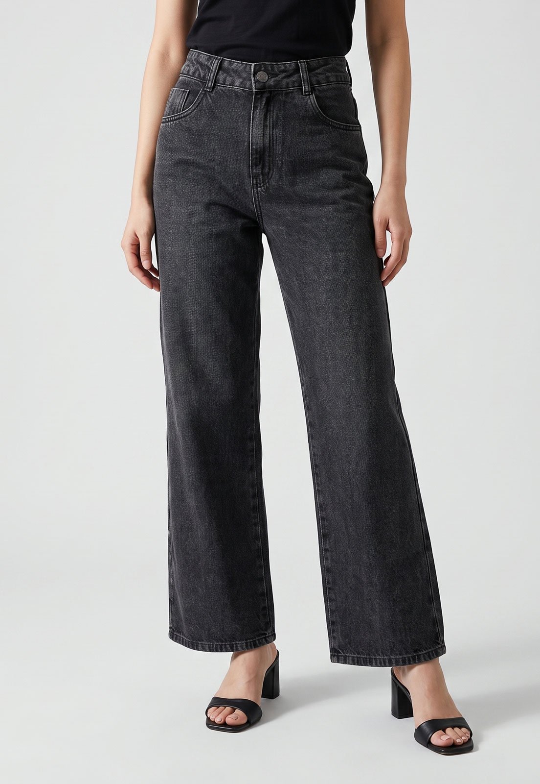 Calça Feminina Sawary Jeans Wide Leg Preta