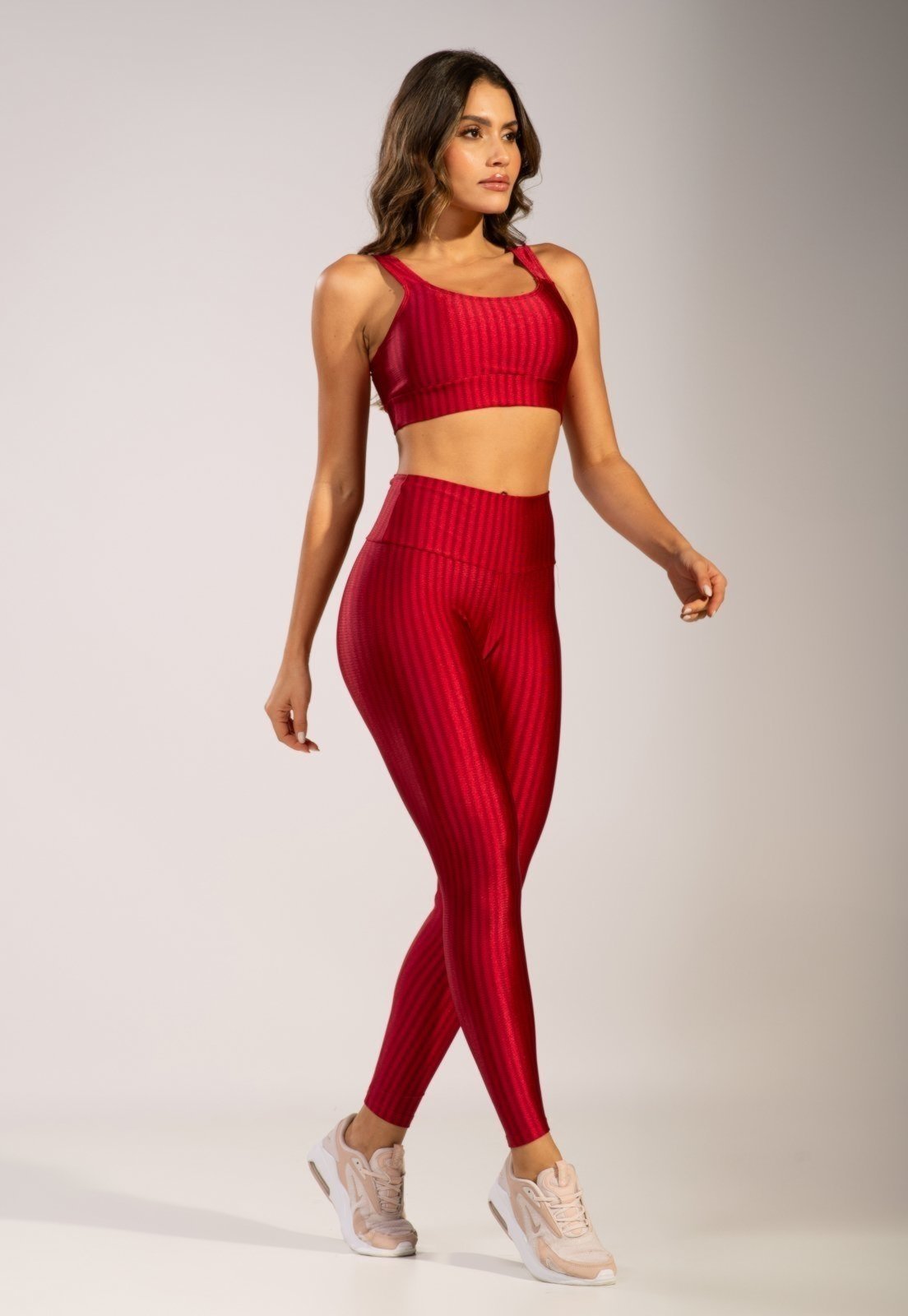 Conjunto Fitness Vekyo Top Bojo Removível e Calça New Zig Vemelho