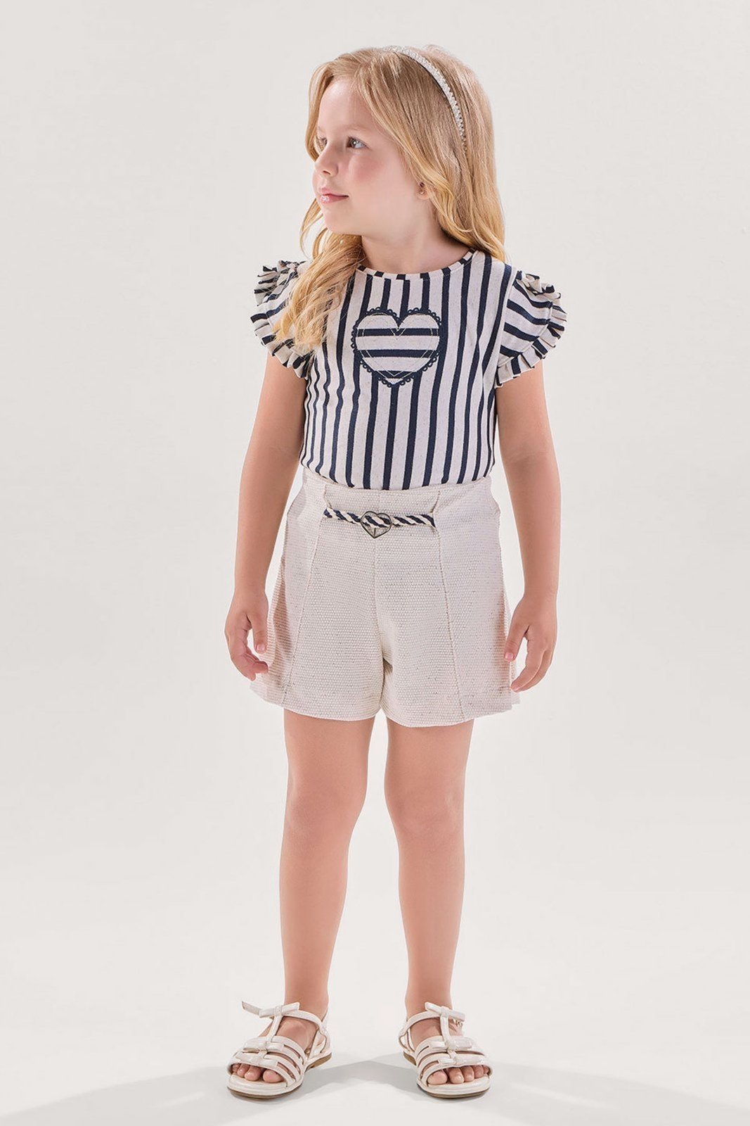 Infantil - Conjunto Blusa Marinho em Malha Texturizada com Shorts