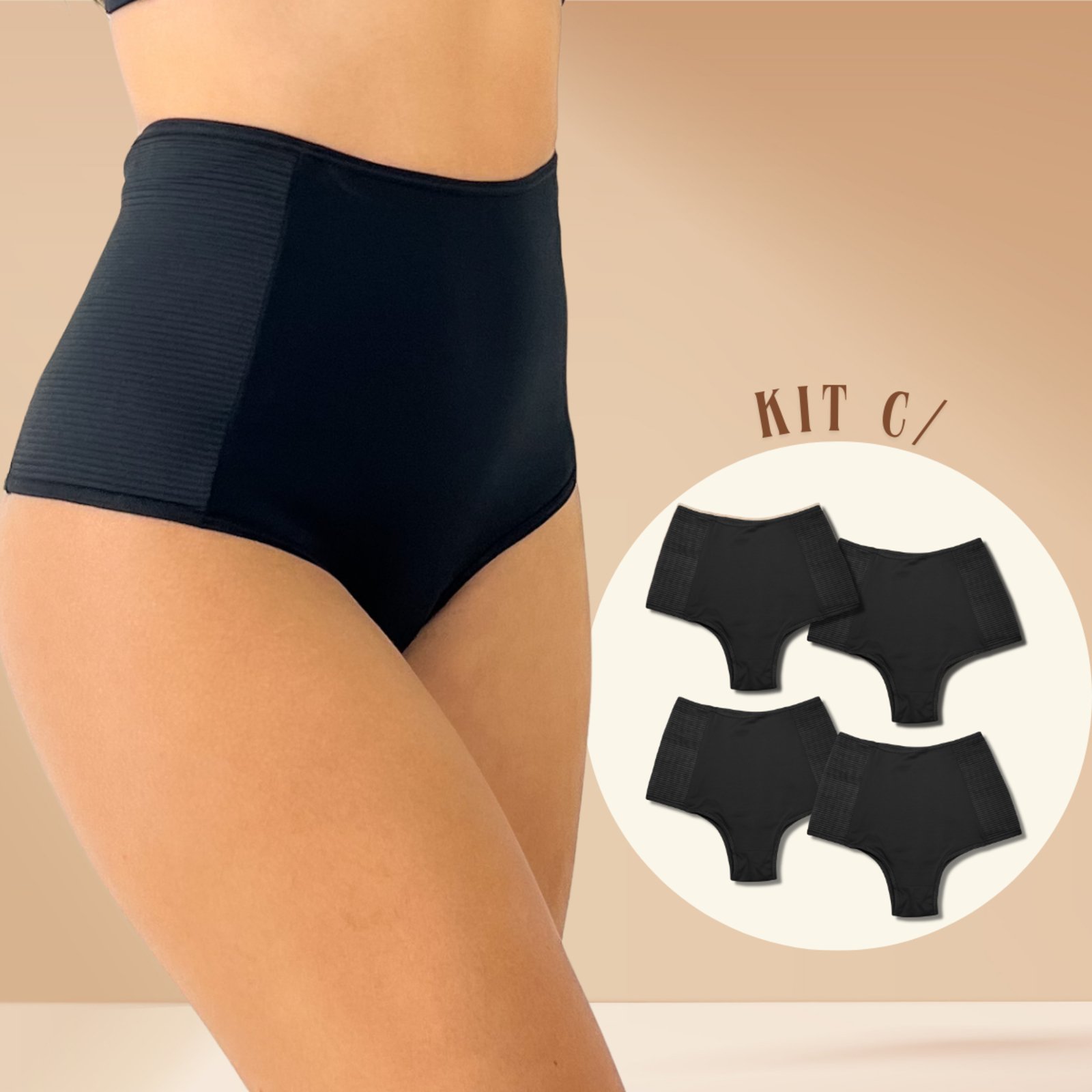 Kit 4 Calcinha Cinta Abdominal Anti Culote Calcinhas Alta Ideal pra Pós Parto Preto