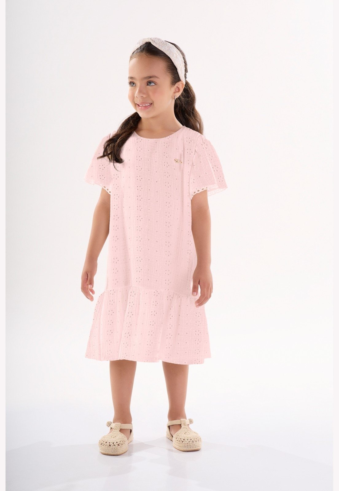 Infantil – Vestido de Manga Curta em Laise Up Baby Rosa
