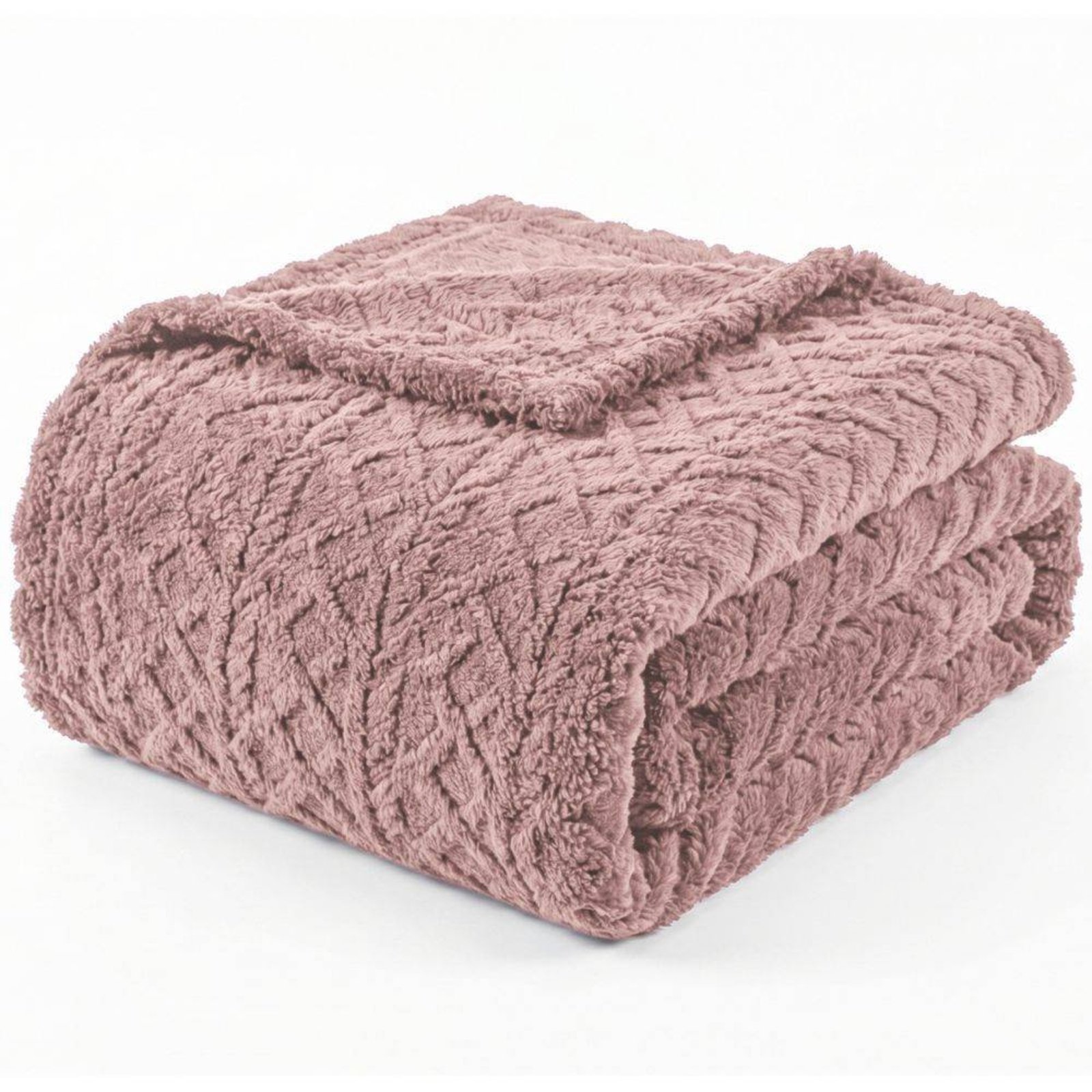 Manta Queen Casa Modelo Enxovais Dupla Face 240g/m²Jacquard Alto Relevo Aveludada Quente e Macia Rose - 100% Poliéster