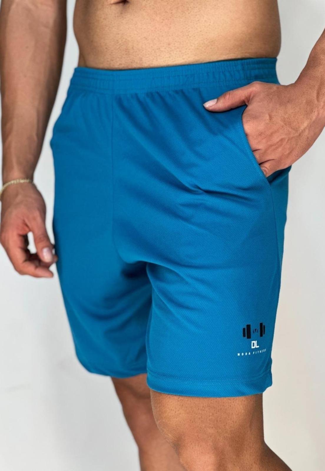 Bermuda Masculina Shorts Premium Dry Fit 100% Poliamida Azul