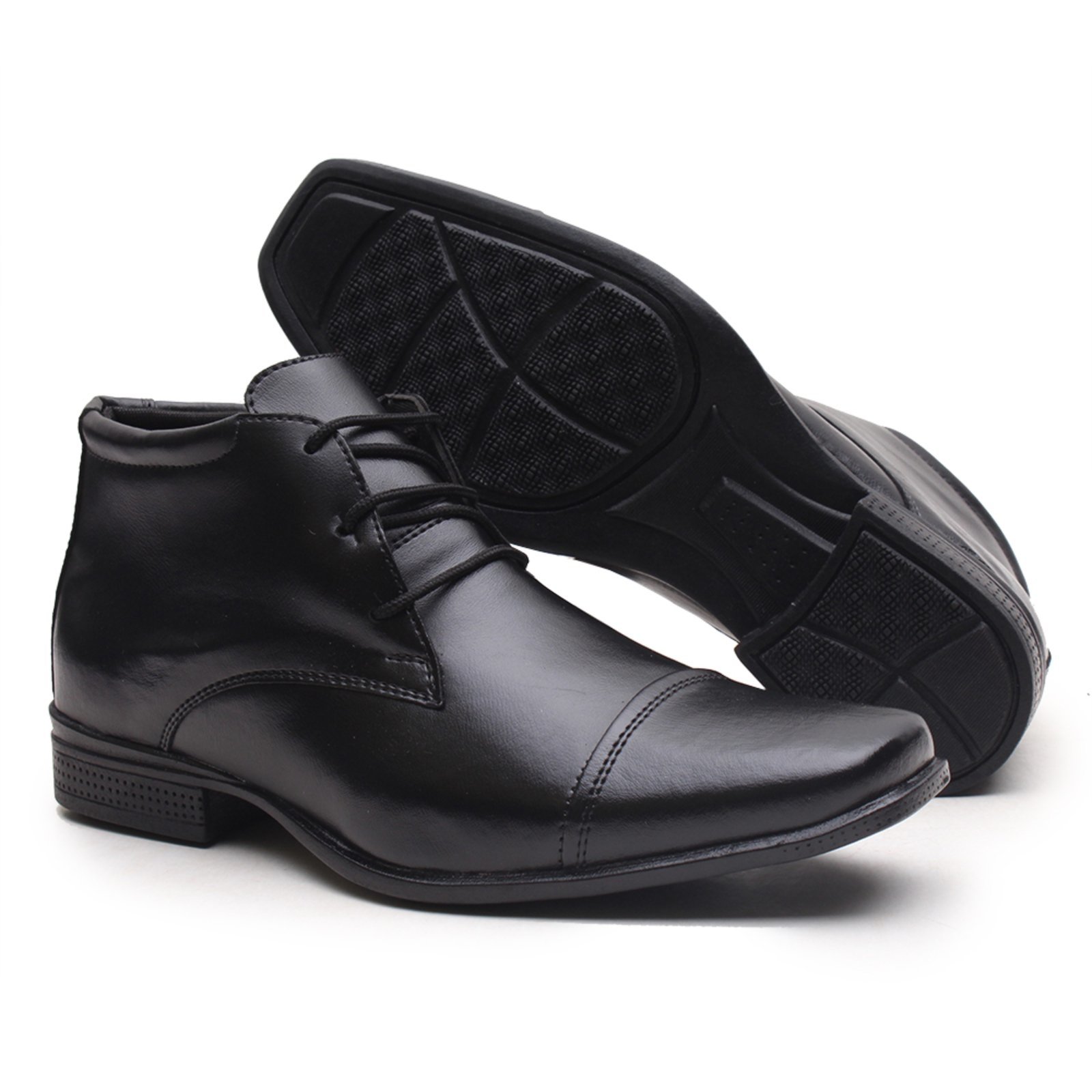 Vista 3 Bota Botinha Social Masculino Clássico Amarrar Miletto preto Miletto preto