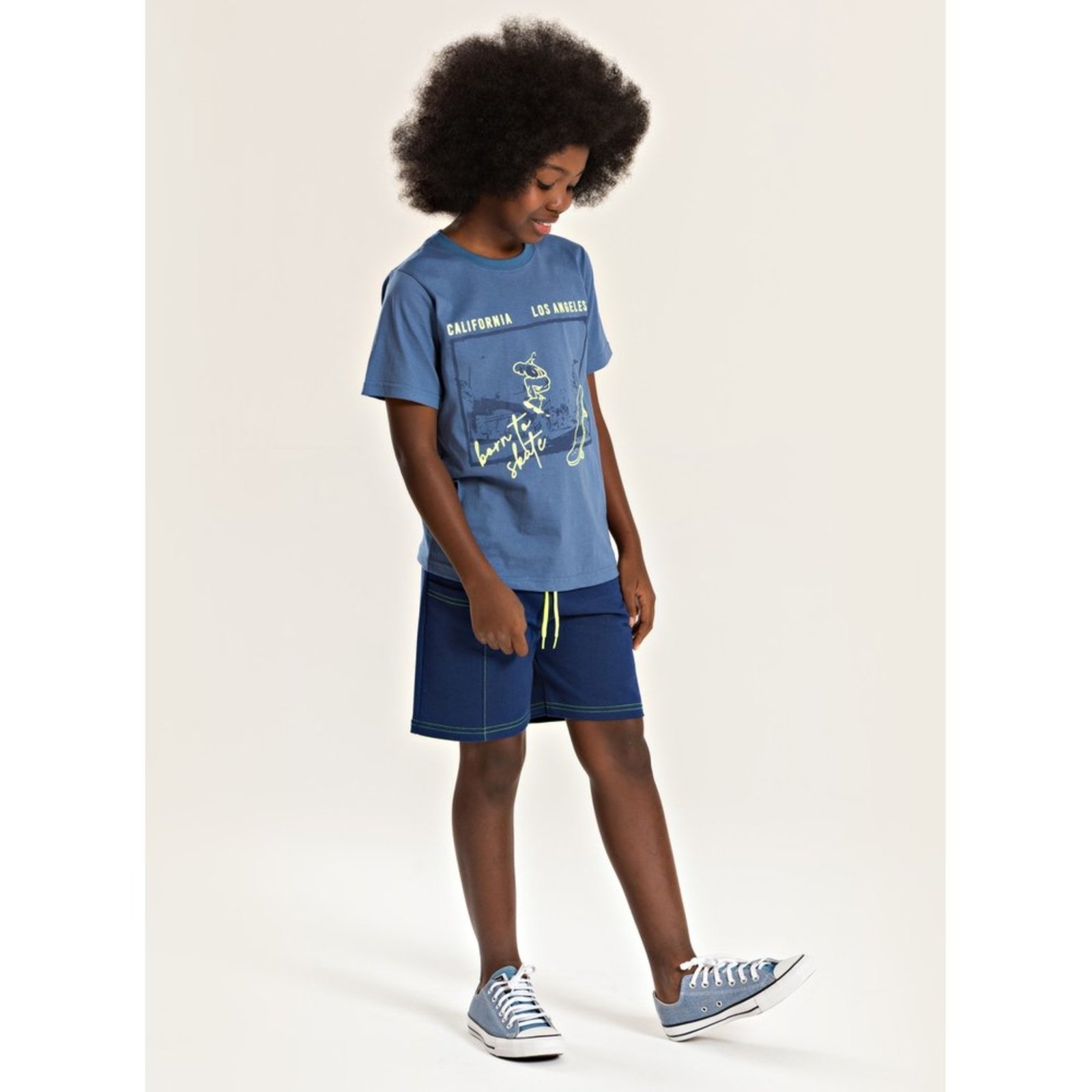 Infantil – Conjunto Molekada Verão Menino Azul Camiseta e Bermuda com Bolso California Skate