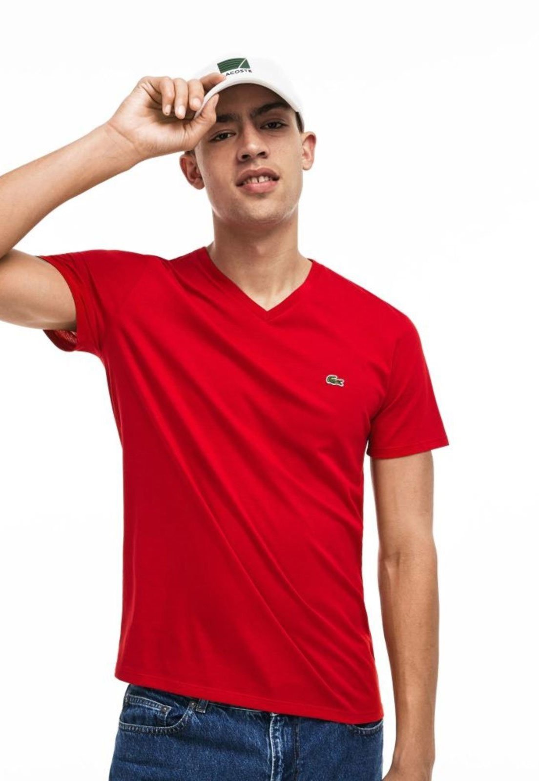 Camiseta Masculina em Jérsei de Algodão Pima com Gola V