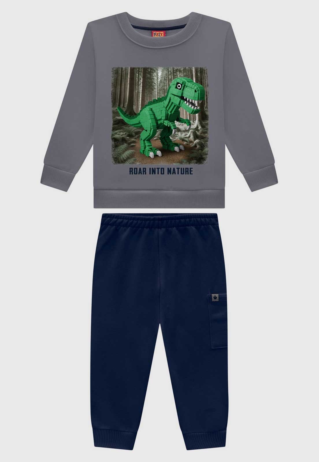 Infantil - Conjunto Kyly Estampa Dinossauro Cinza