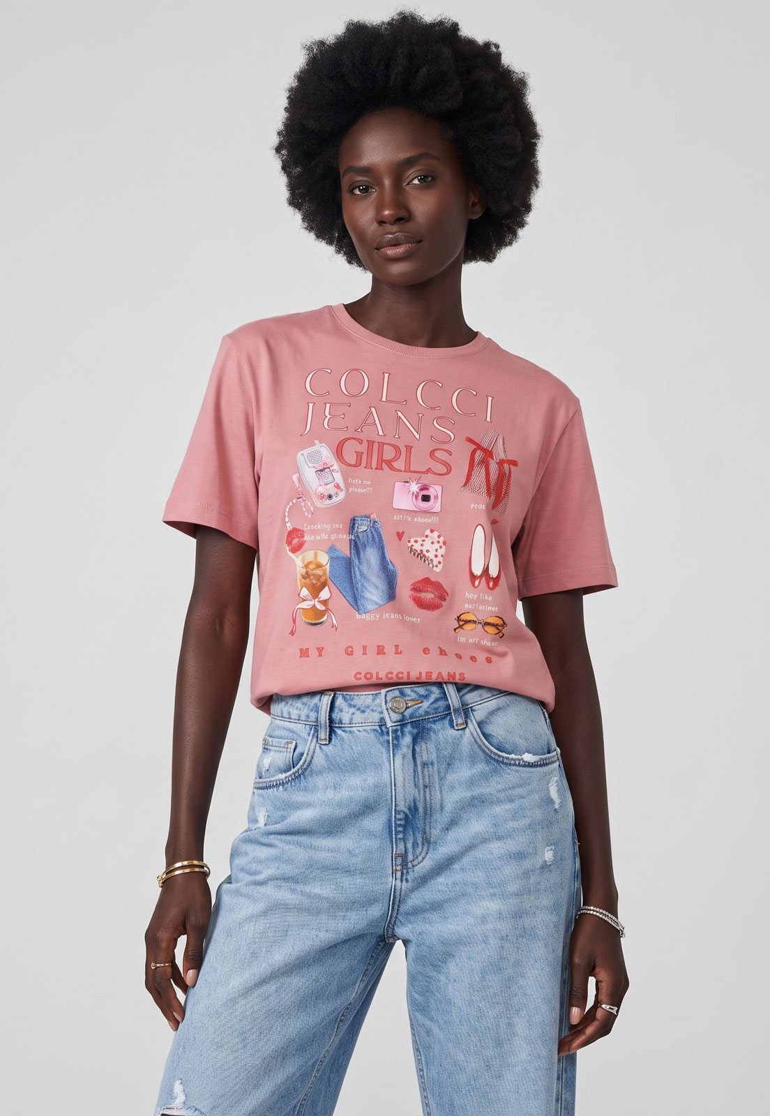 Camiseta Feminina Colcci Jeans Girls Rosa