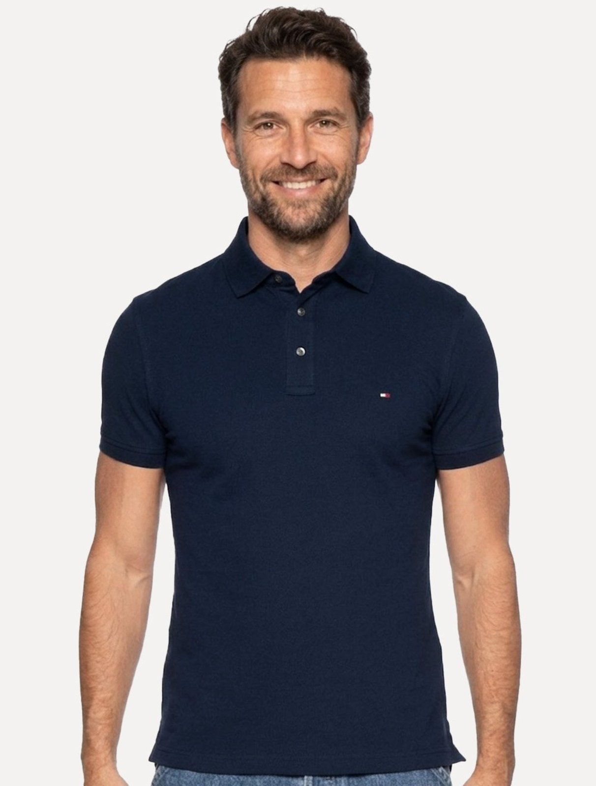 Polo Tommy Hilfiger Masculina Slim Piquet 1985 Azul Escuro