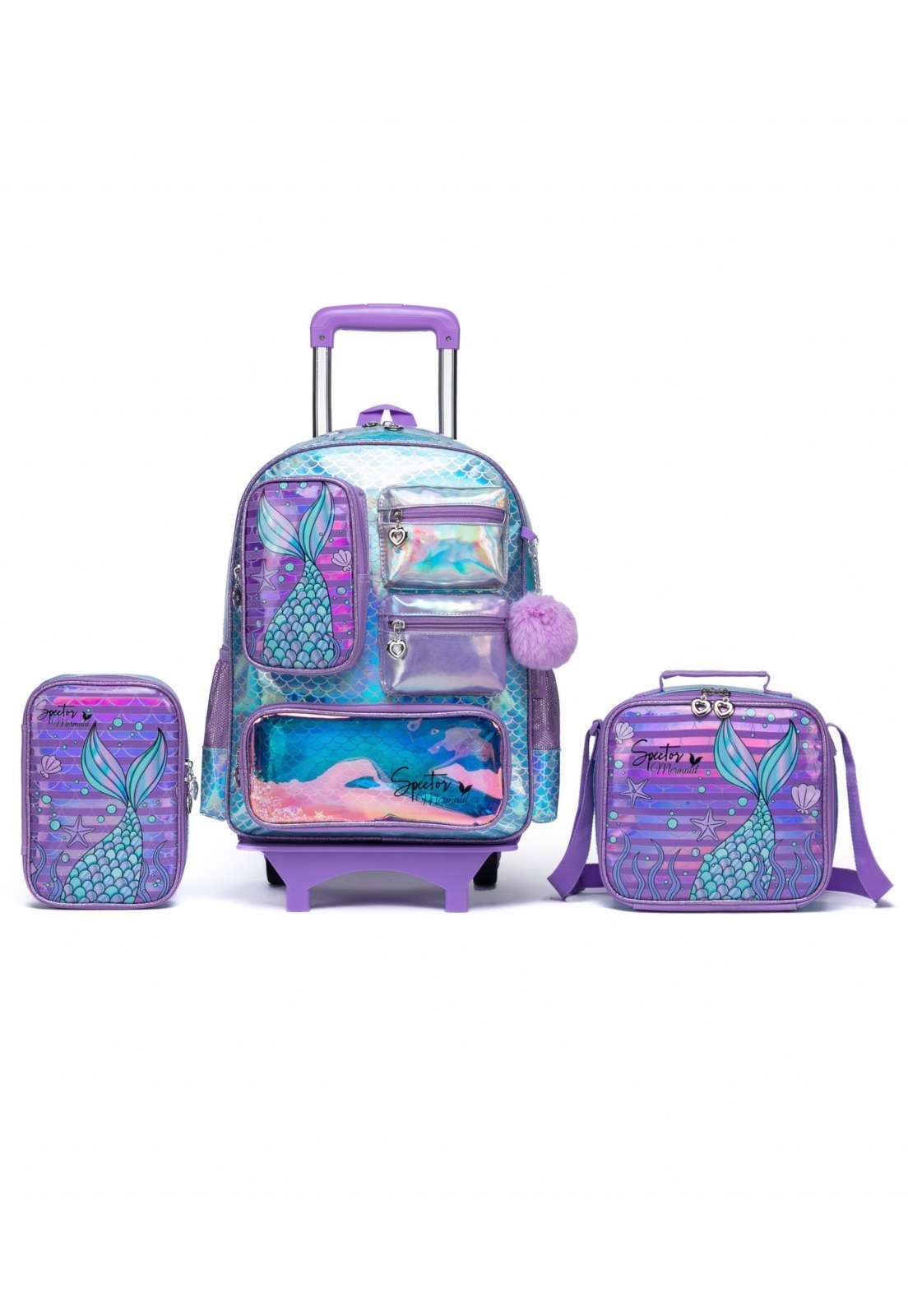 Infantil – Kit Mochila Escolar Spector Rodinhas Sereia Menina Reforçada Estojo Lancheira