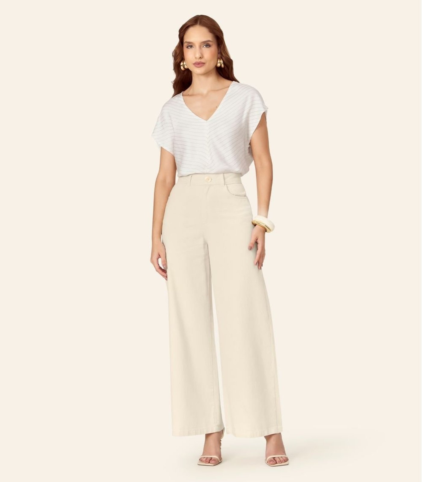 Blusa Feminina Tecido Viscose Lurex Decote Endless Bege