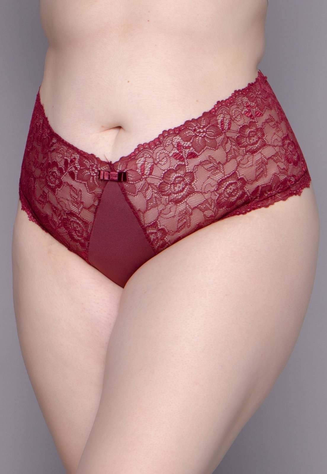 Calcinha Plus Size WLS Modas Com Renda Atraente Cintura Alta Vinho