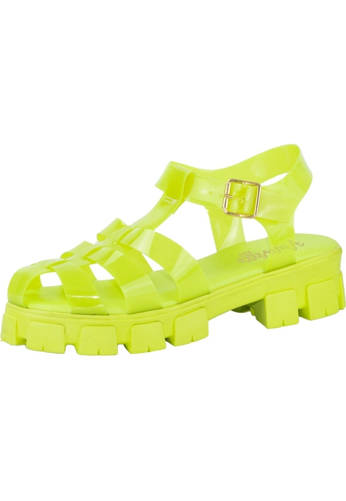 Sandália Tratorada Fisherman Amorelle Gladiadora Vinil Brilho Plataforma Papete Verde Lemon Fresh