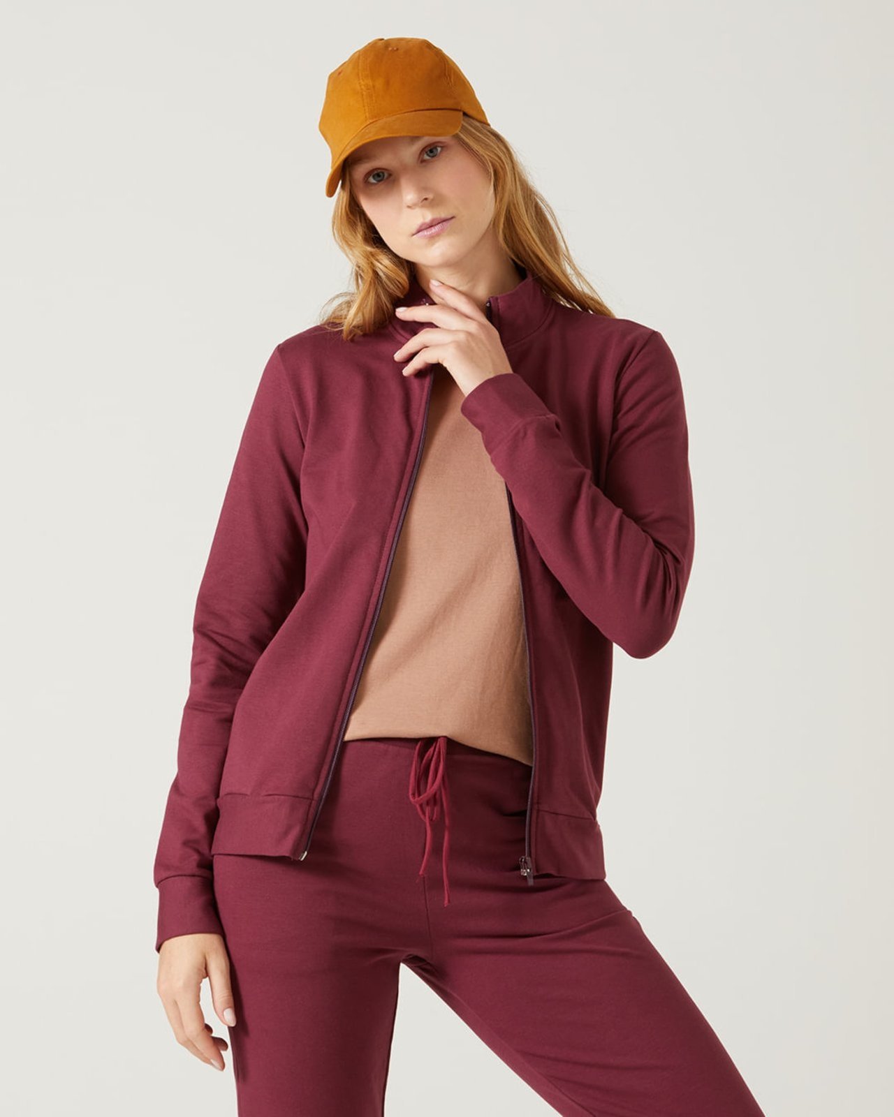 Vista 2 Jaqueta Básica Feminina Gola Alta Moletom Stretch Flanelado Malwee vinho Malwee vinho