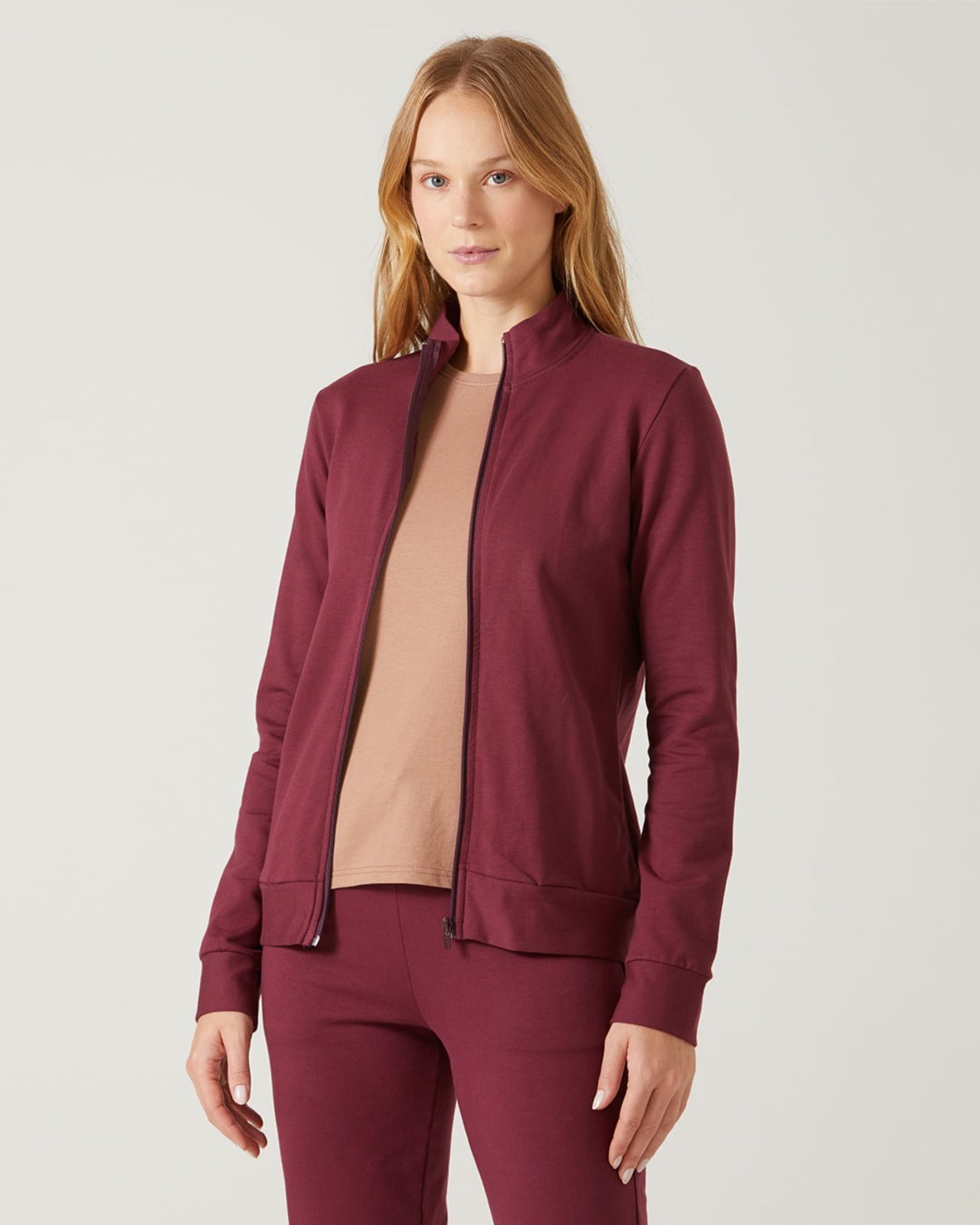 Vista 3 Jaqueta Básica Feminina Gola Alta Moletom Stretch Flanelado Malwee vinho Malwee vinho