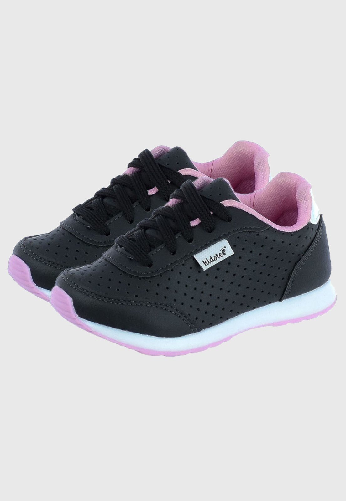 Infantil – Tênis Escolar Feminino Preto Rosa Jogging tep