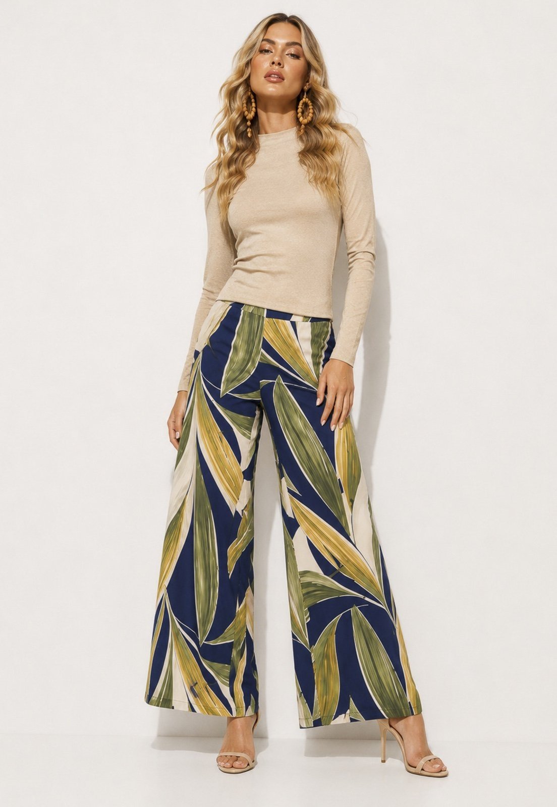 Calça CabanaFree Pantalona Granja Malha Estampa Selva Azul