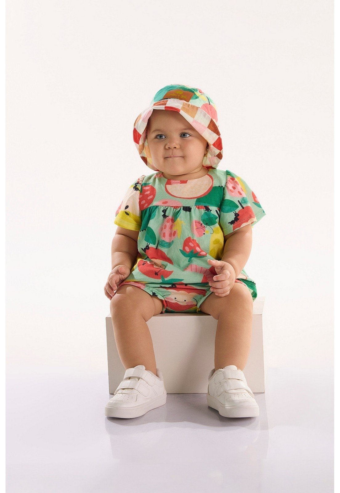 Infantil - Conjunto Pomar Feliz para Menina com Bata e Calcinha Três e Já Verde