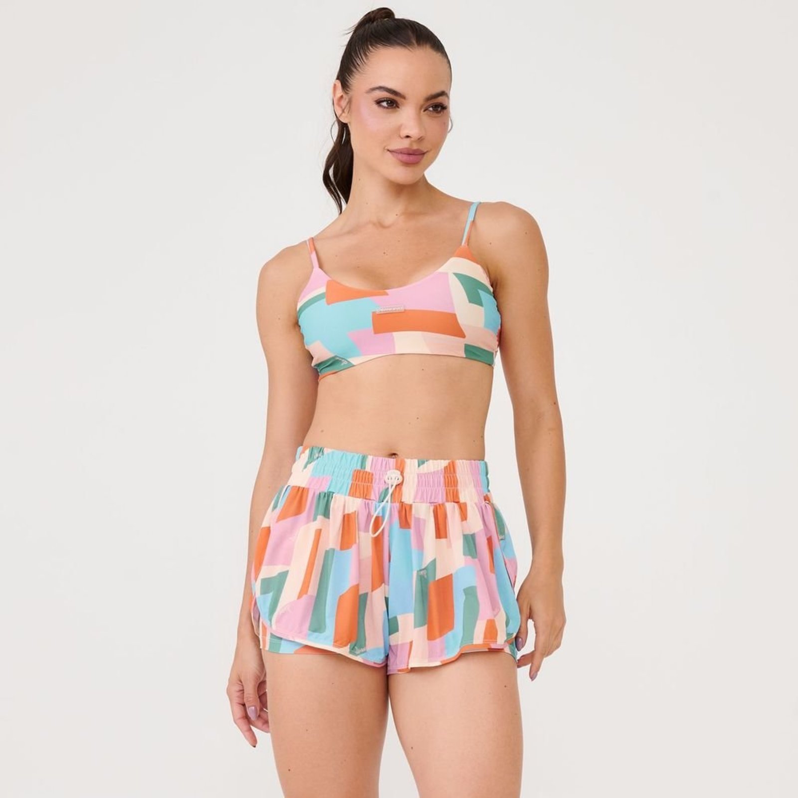 Short Soltinho Com Pregas Estampa Blossom Poliamida Soft Donna Carioca