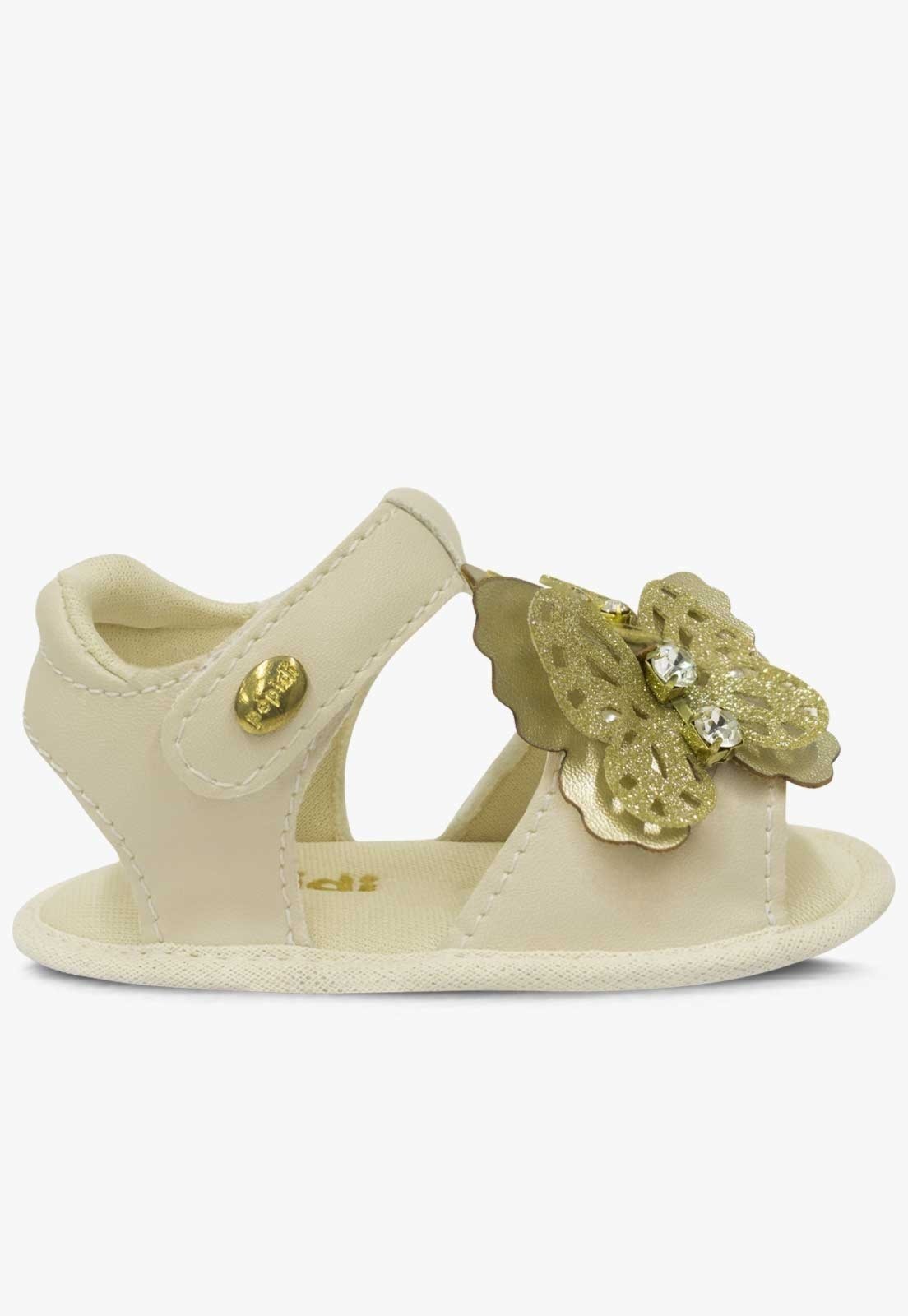 Vista 3 Infantil - Sandália Pópidi Recém-Nascido Menina Moda Borboletas Off White off-white white Pópidí off-white white