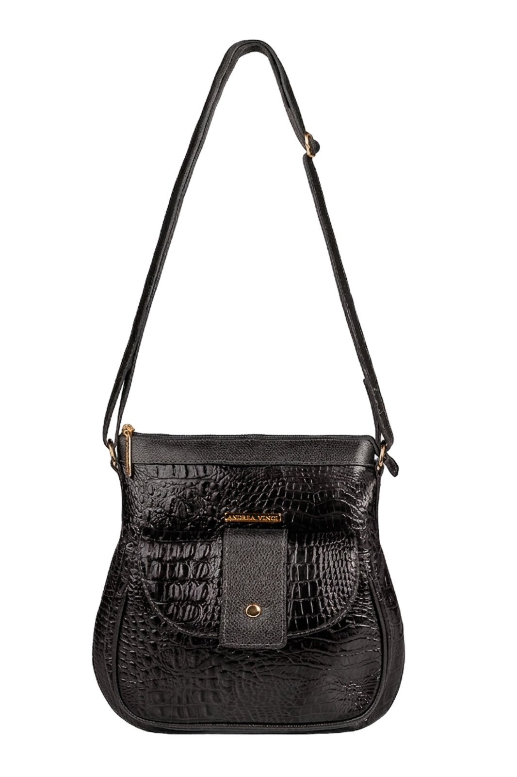 Vista 2 Bolsa tiracolo de couro croco Elis Andrea Vinci caramelo Andrea Vinci caramelo