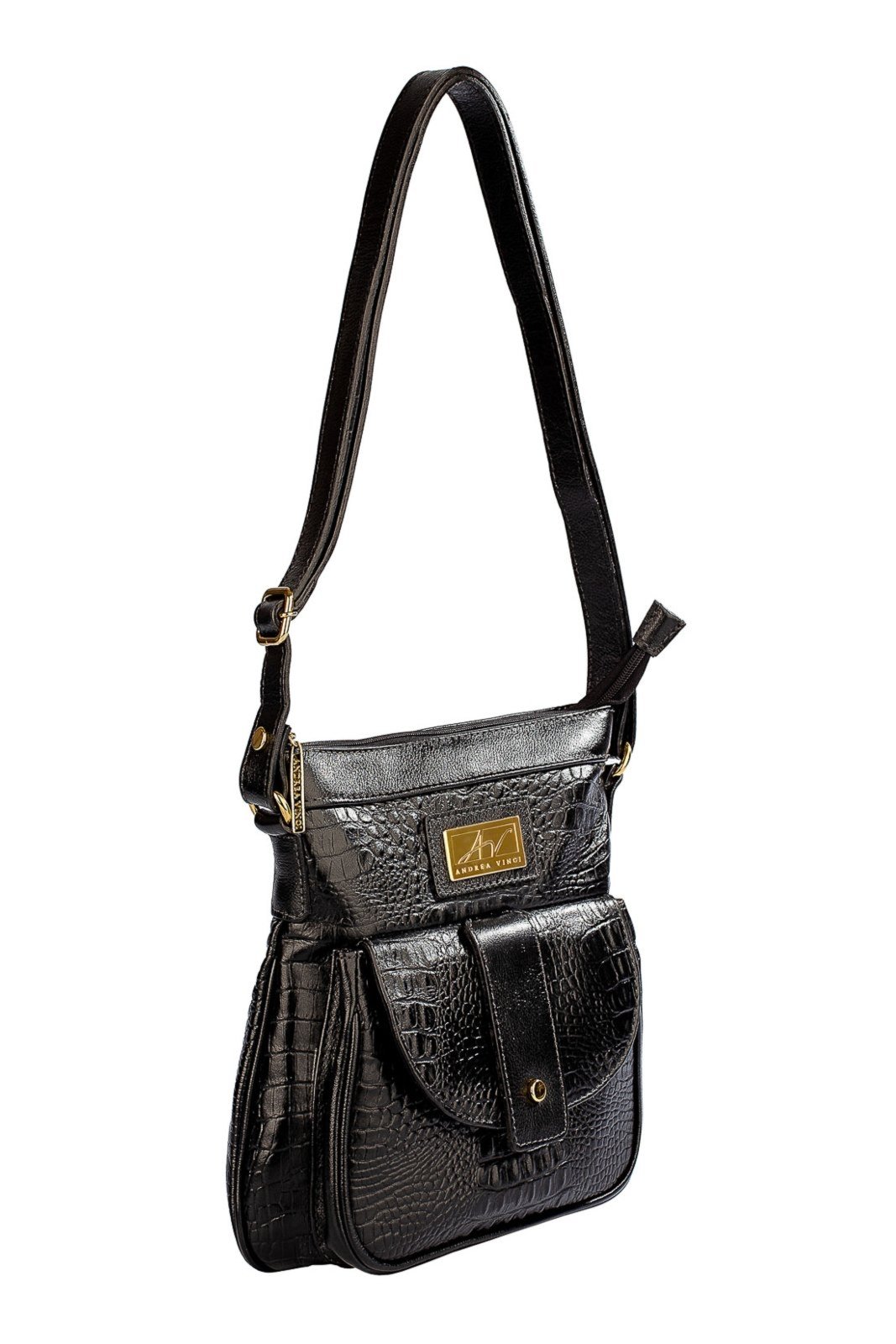 Vista 3 Bolsa tiracolo de couro croco Elis Andrea Vinci caramelo Andrea Vinci caramelo