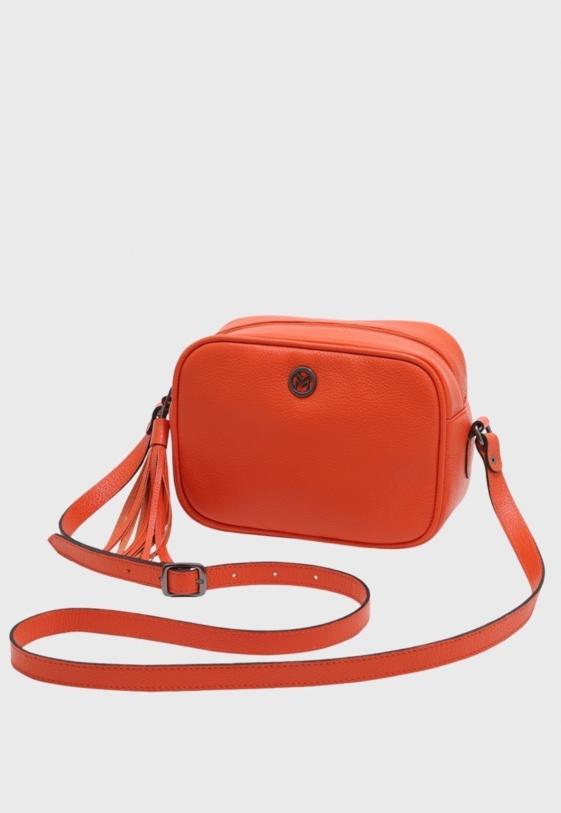 Bolsa Transversal de Couro Mariart Titânio Orange