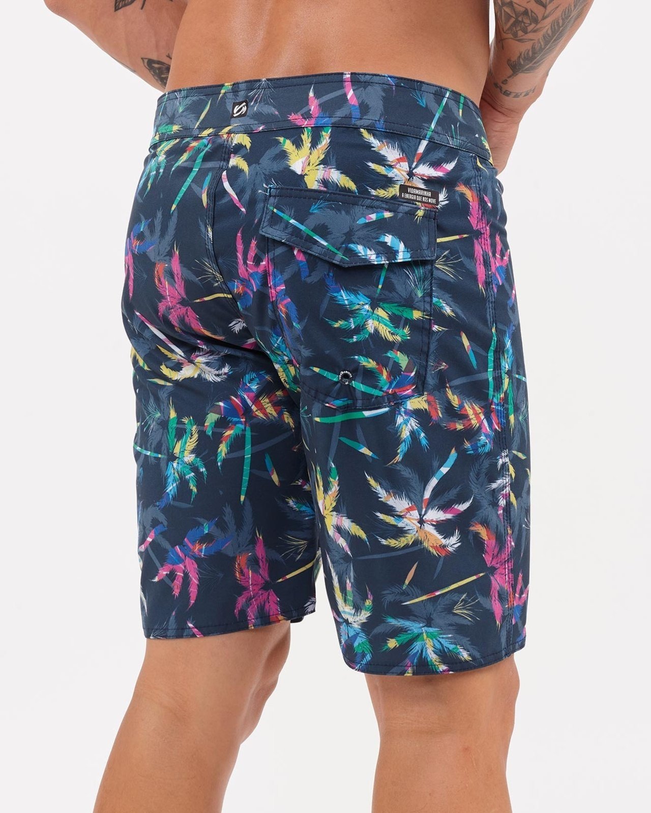Vista 3 Bermuda Masculina Boardshort Vida Marinha Azul azul marinho/preto Vida Marinha azul marinho/preto