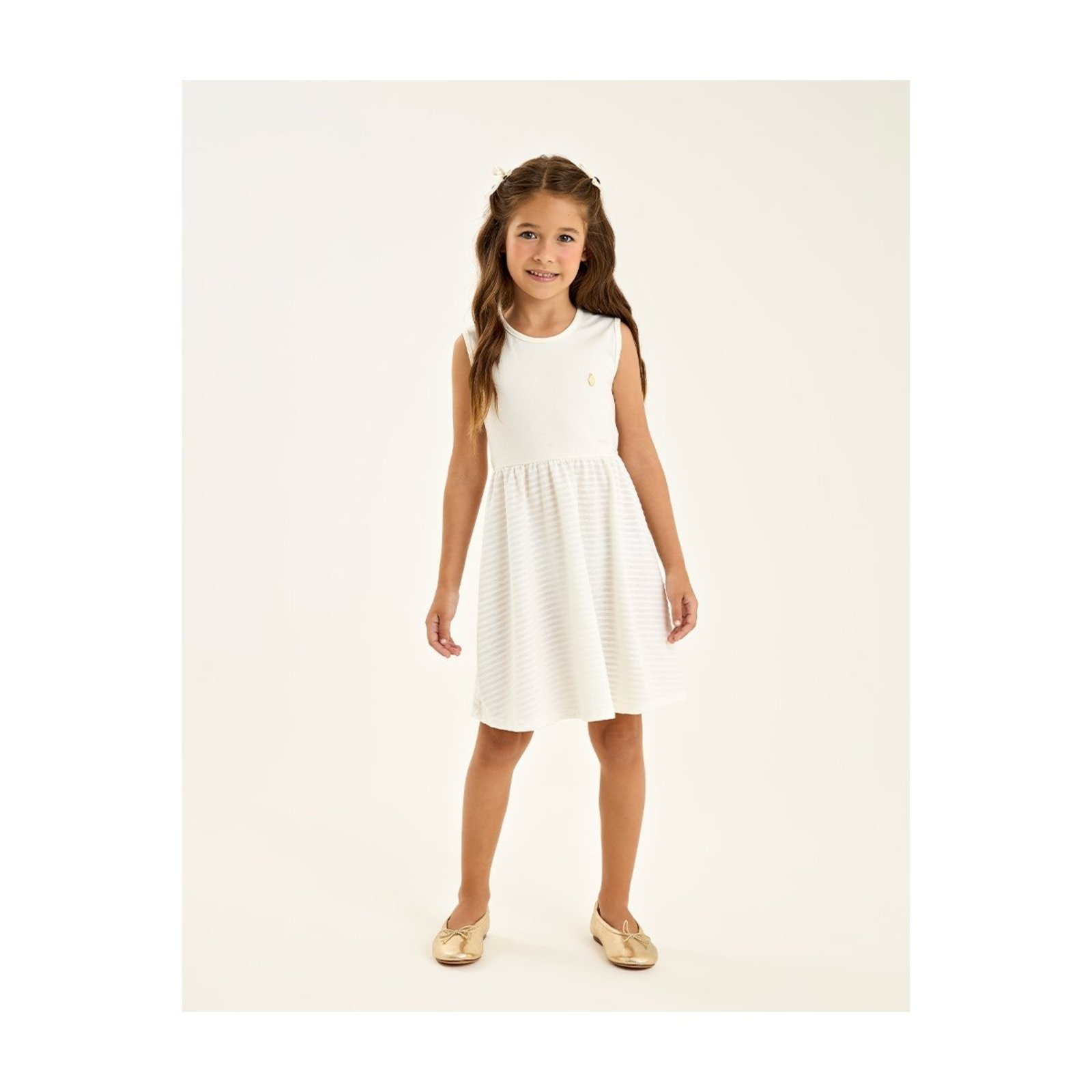 Infantil - Vestido Menina Cotton com Meia Malha Trabalhada