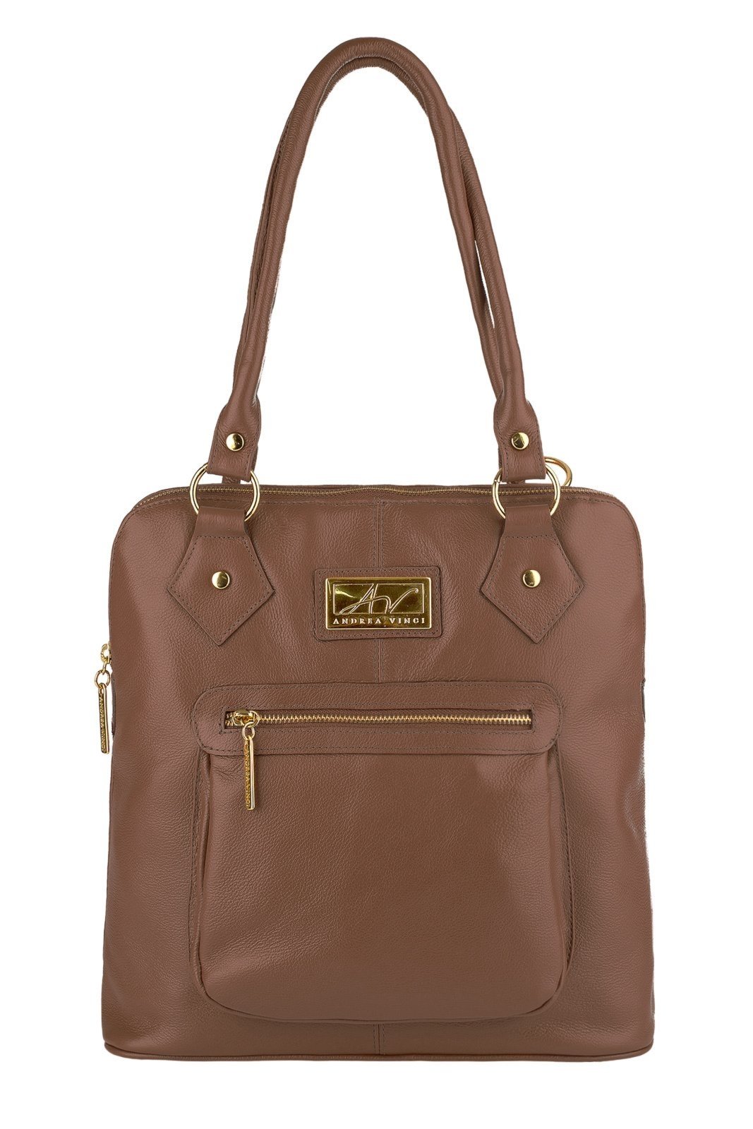 Bolsa mochila de couro liso Lívia - Whisky