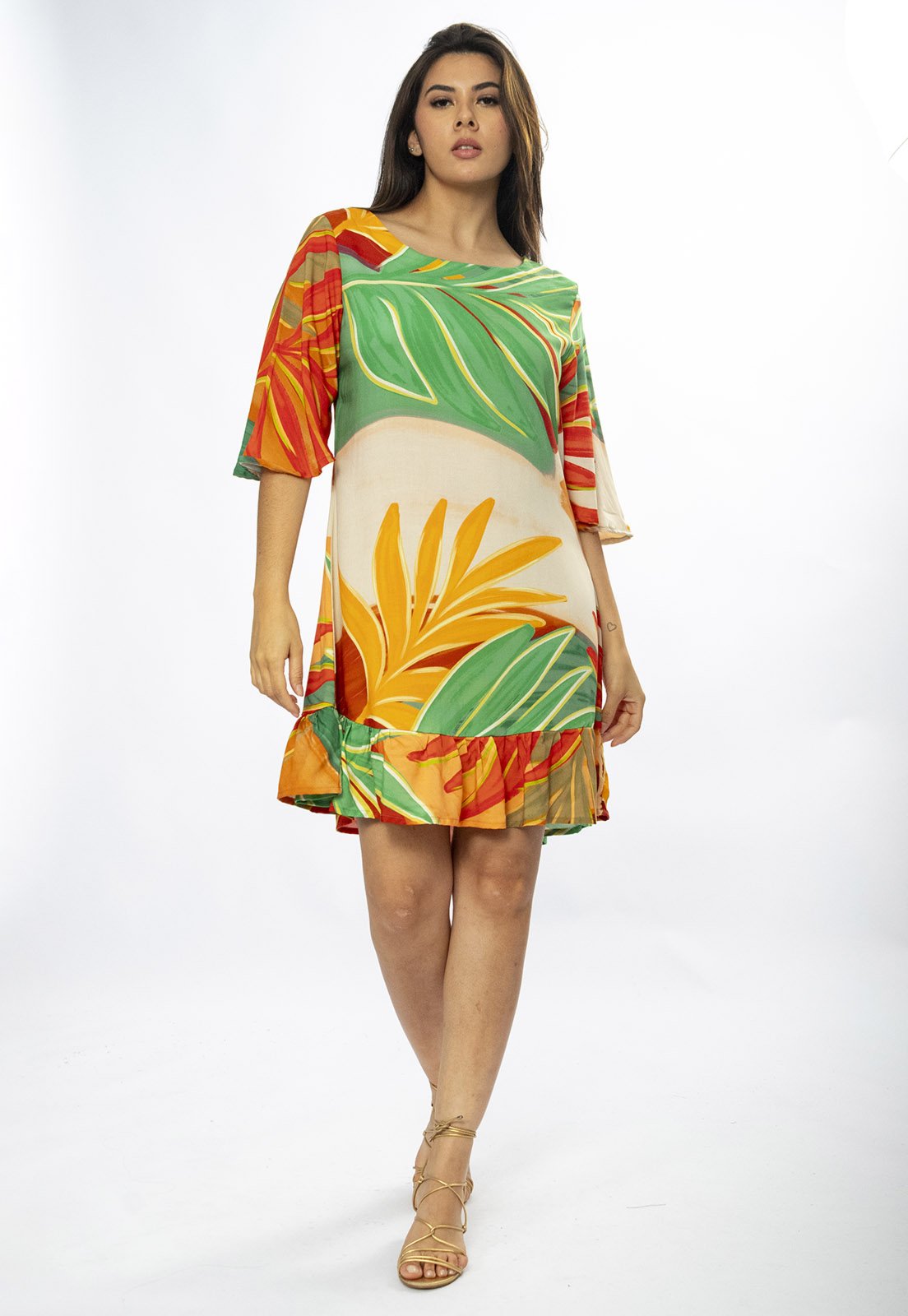 Vestido Amazonia Vital Curto Viscose Estampa Jardim do Sol