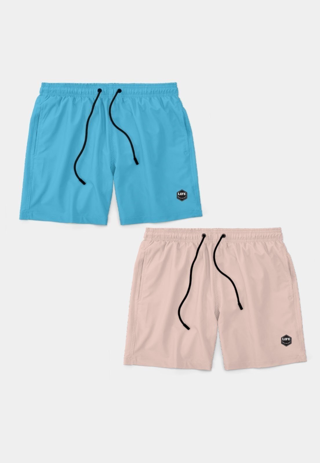 Kit 2 Shorts Life Bermuda Masculino Básico Praia Mauricinho Tactel Verão Azul/Rosa