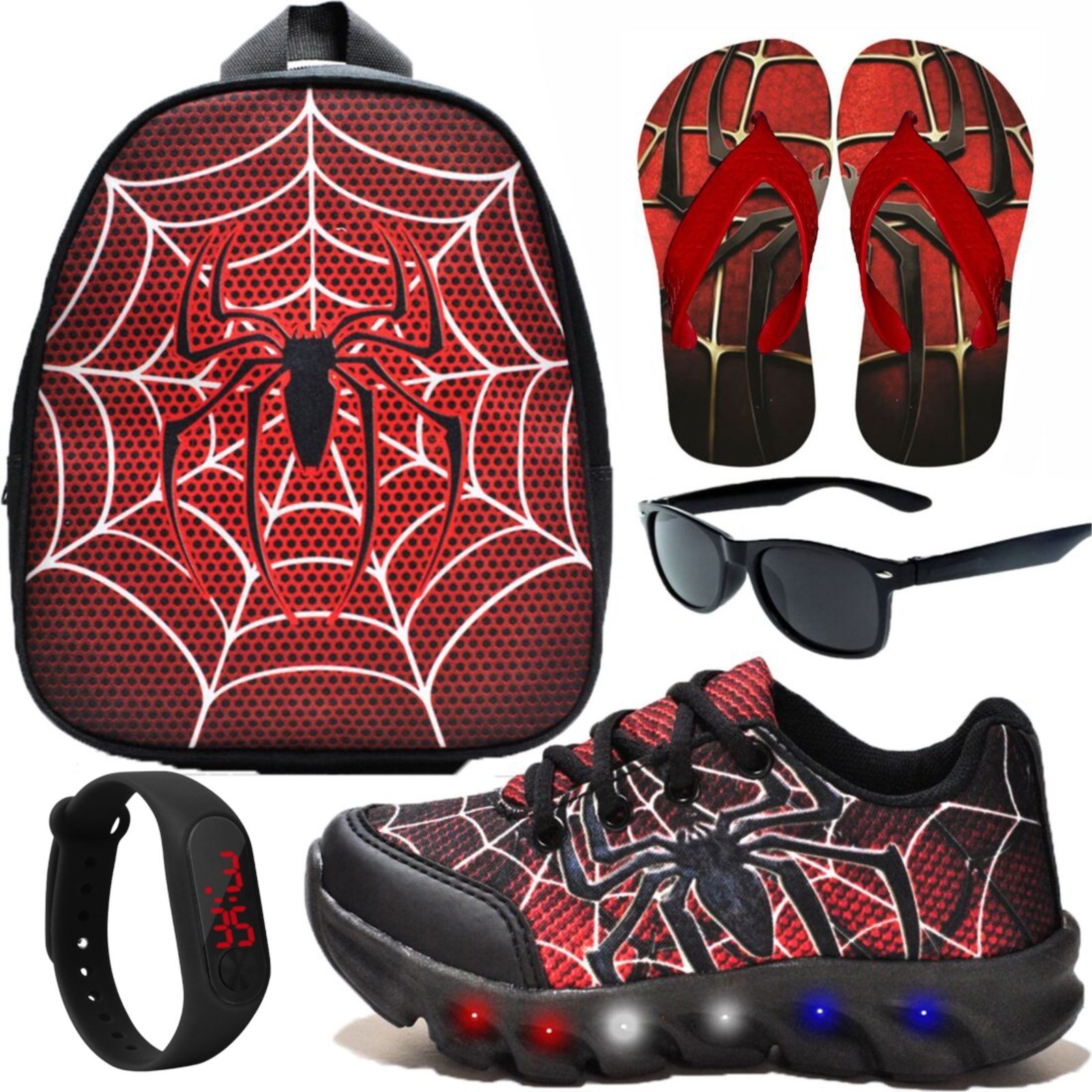 Infantil – Tenis Masculino de Led Aranha Calce Facil Original + Mochila + Brindes