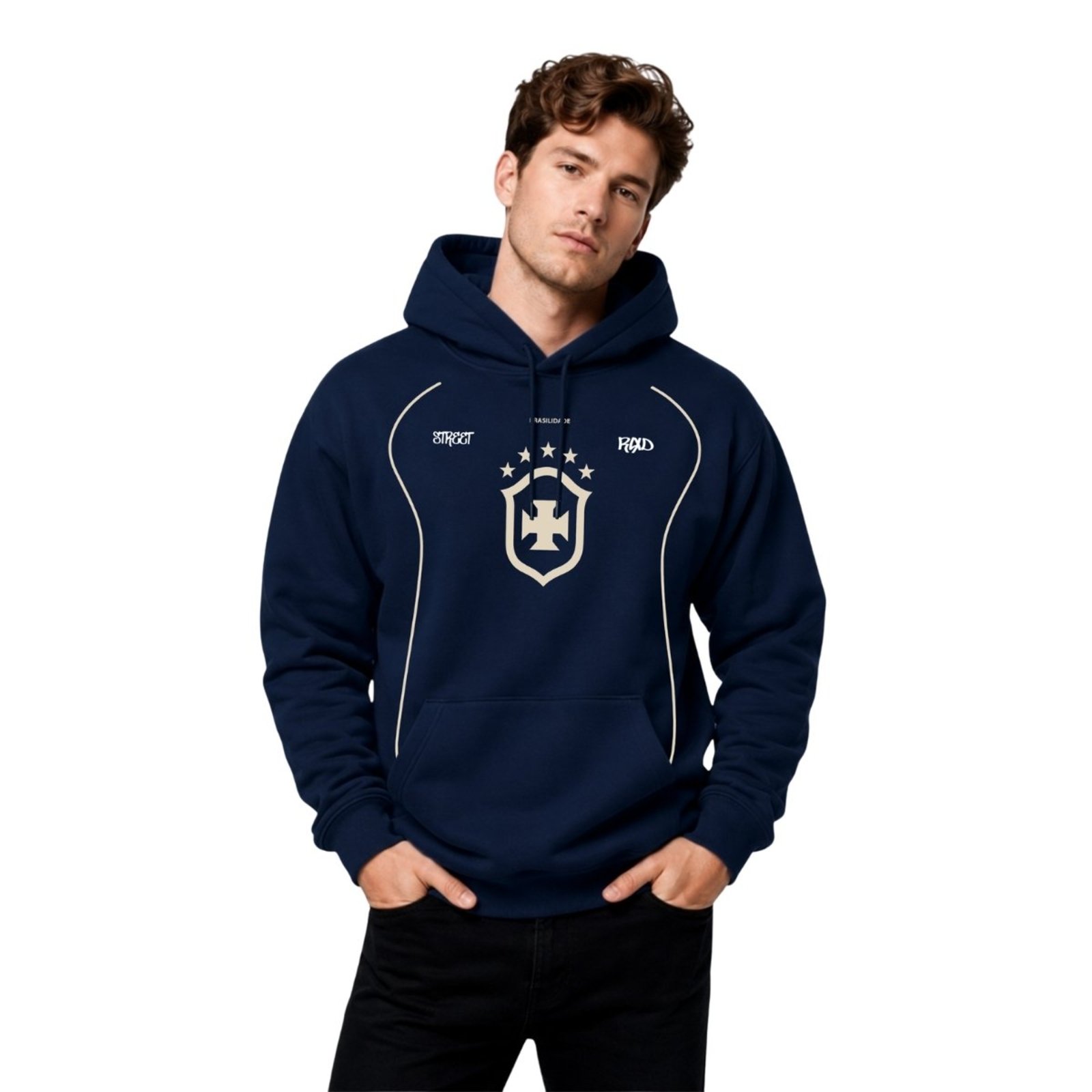Moletom Com Capuz Masculino Brasilidade Azul Casaco Street Casual Premium