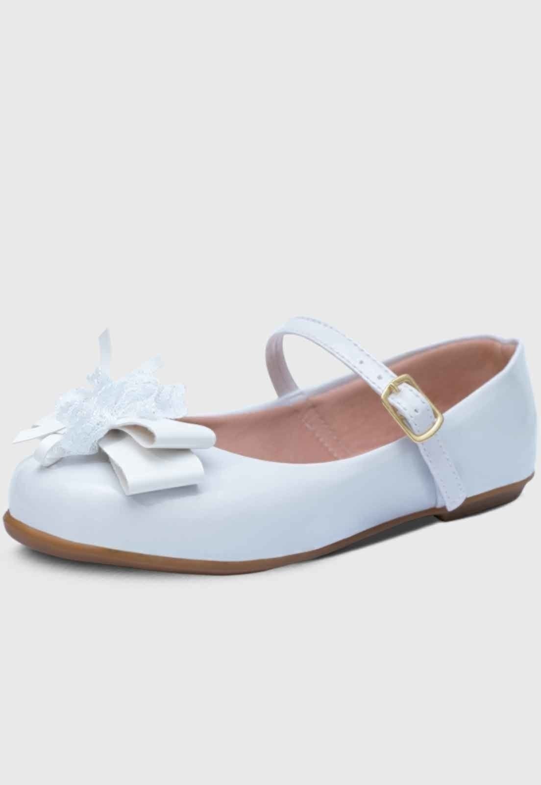 Infantil – Sapatilha Popidi Feminina Laço Perola Renda Branco