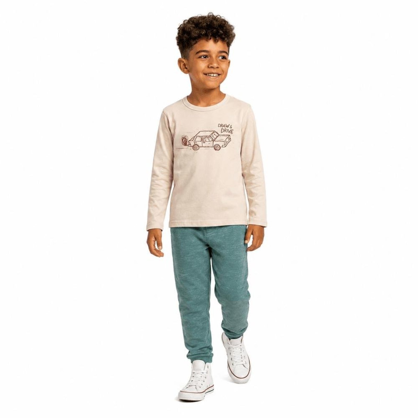 Infantil - Conjunto Menino Carro Alphabeto Areia e Verde Bege